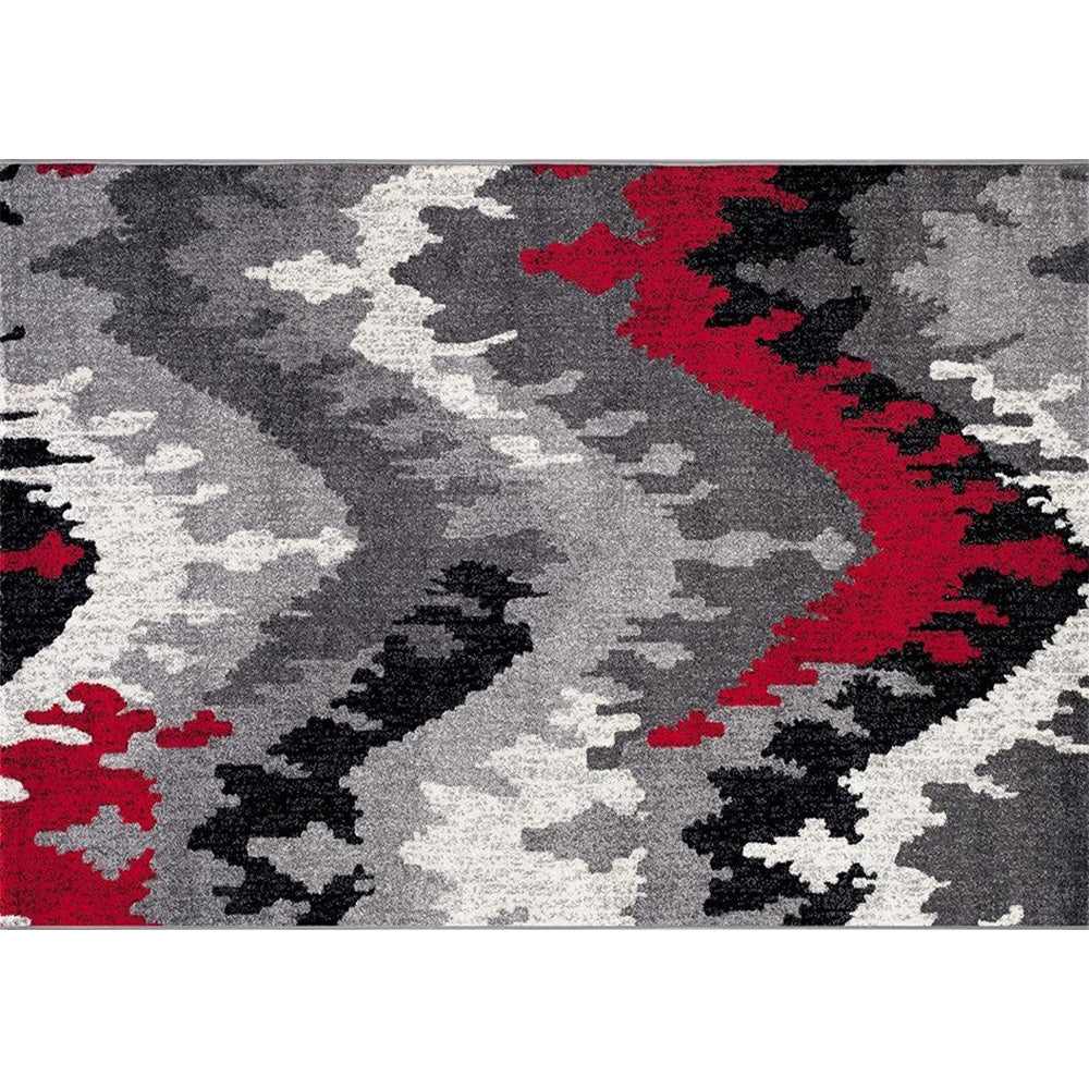 Light Grey & Red Lorenza Owais Modern Rug