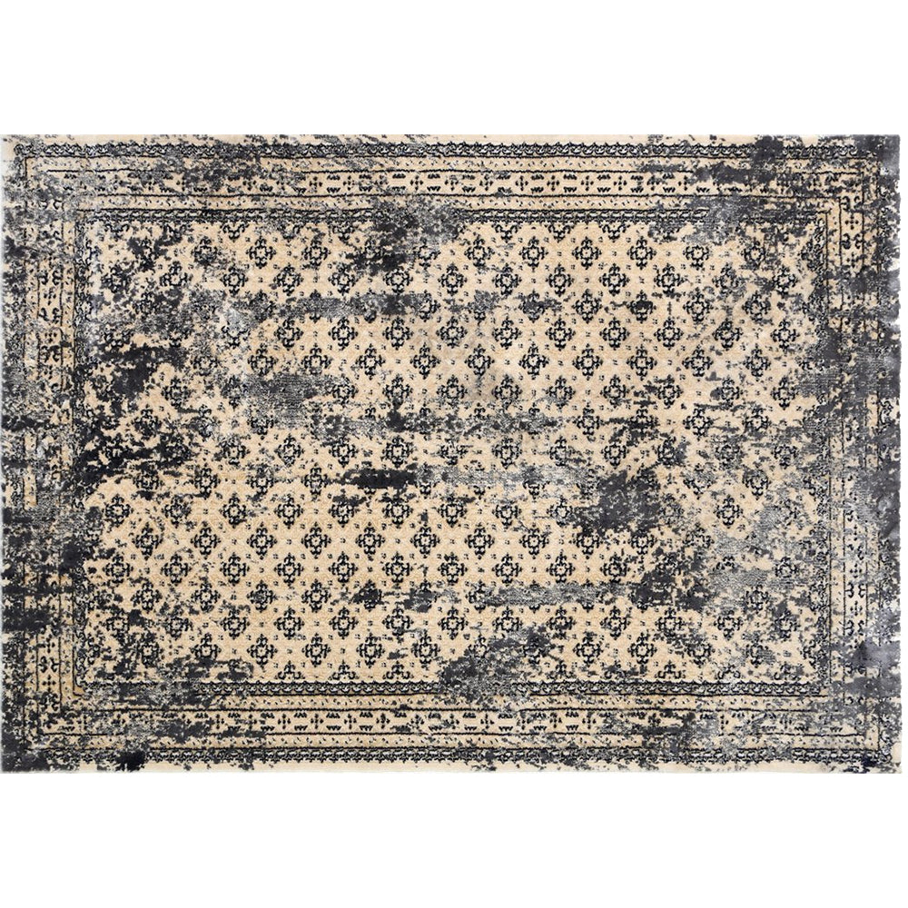 Cream & Steel Grey Artifact Border Traditional Rug