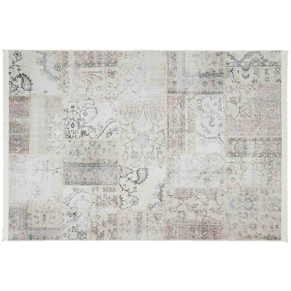Distressed Vintage Crown Blush Grey Patch Rug