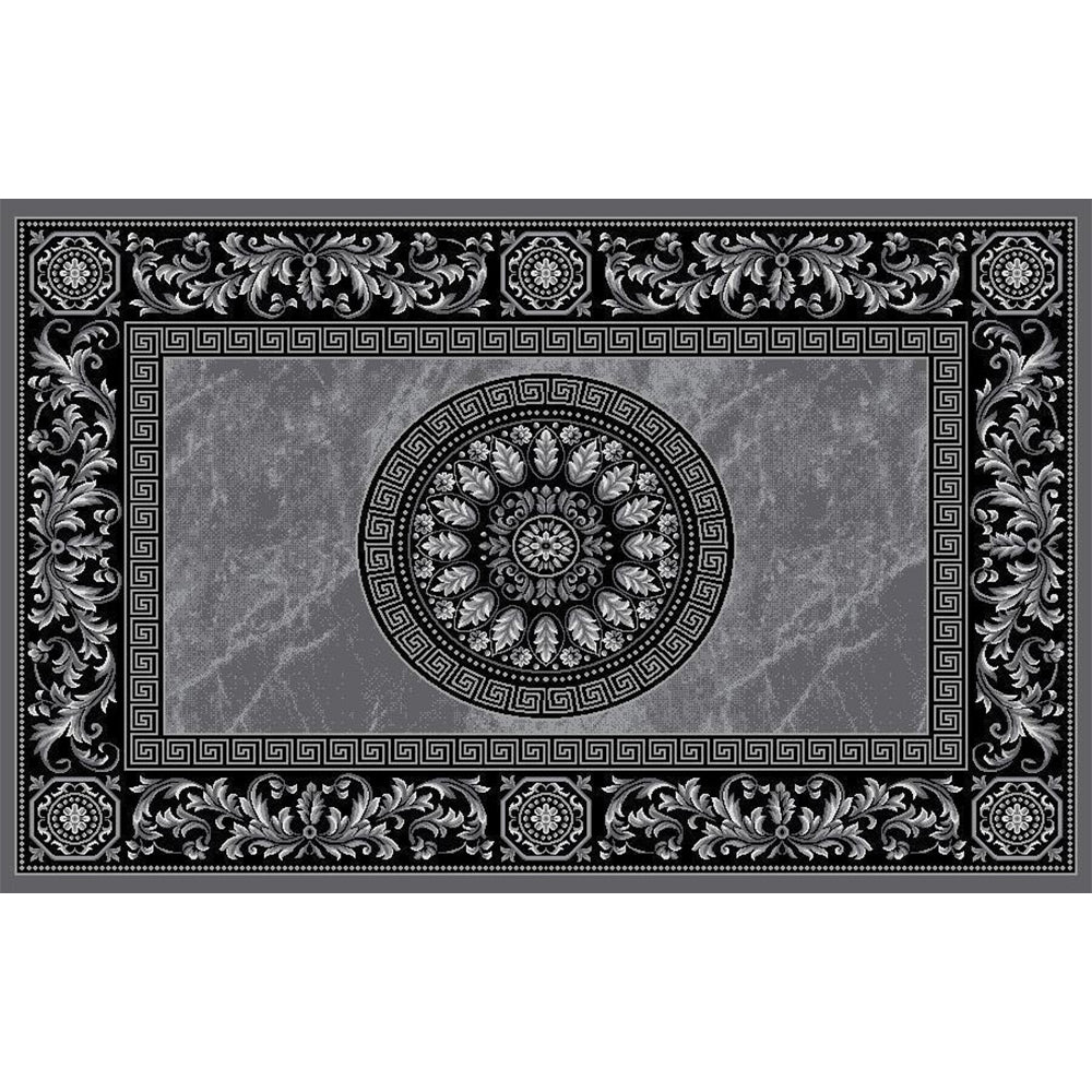 Grey Florish Border Traditional Rug