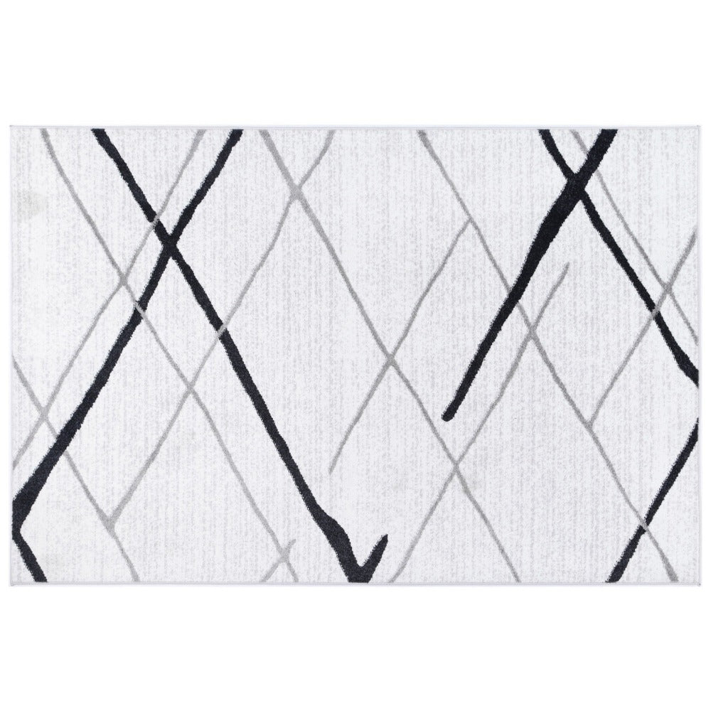 Kimberley Draft Line Modern Rug, 150x80cm, Charcoal / White