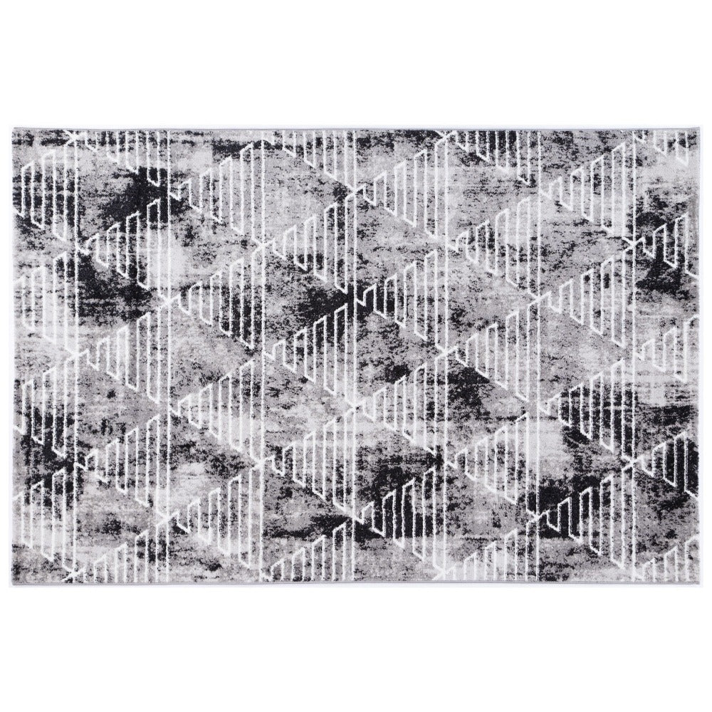 Kimberley Meandering Triangles Modern Rug, 150x80cm, Charcoal
