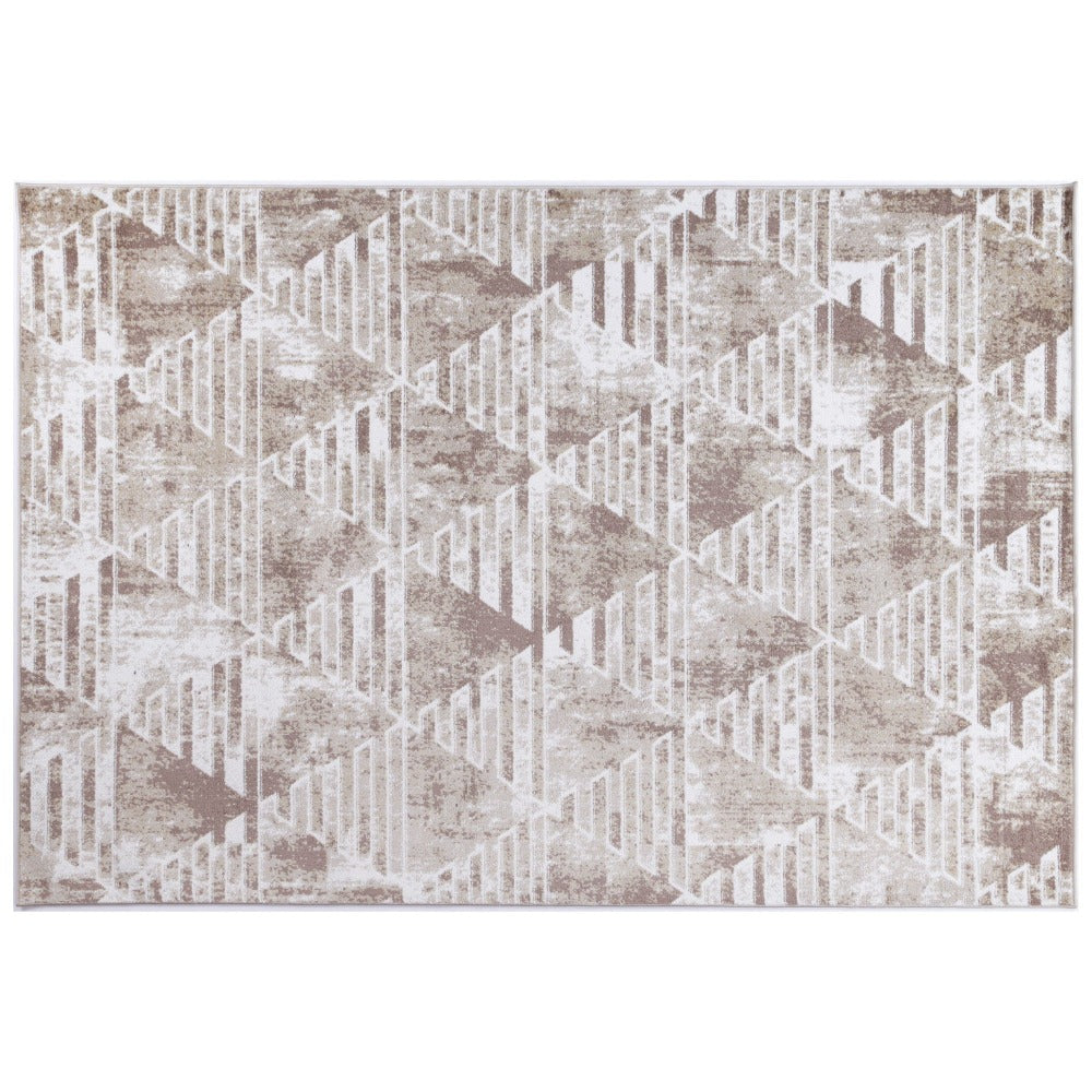 Kimberley Meandering Triangles Modern Rug, 150x80cm, Latte