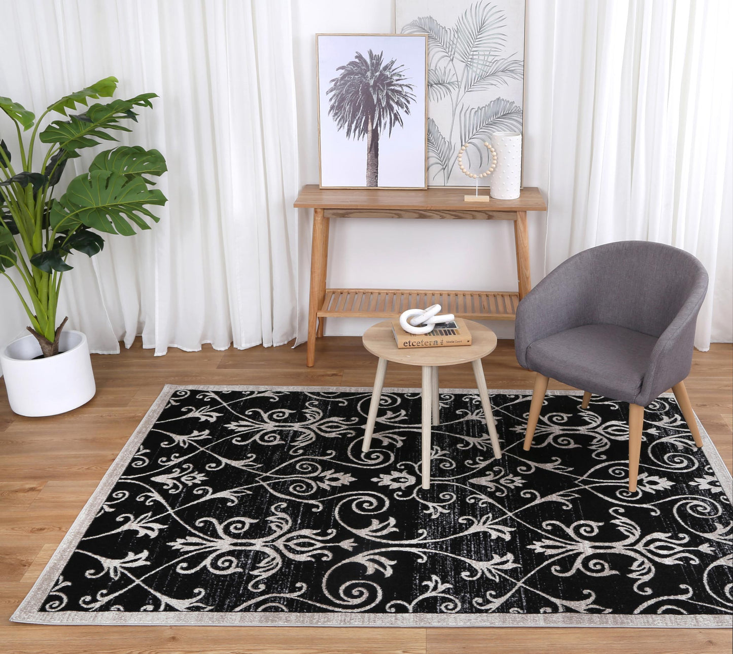 Limani Rizhao Black & Cream Contemporary Soft Rug