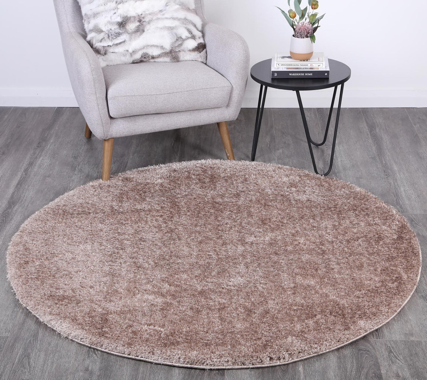 Beige Eden Soft Shag Round Rug - Nova Rugs