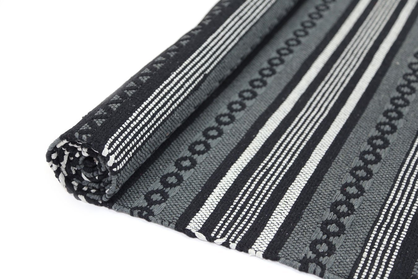 Black Striped Cotton Kathmandu Rug - Nova Rugs