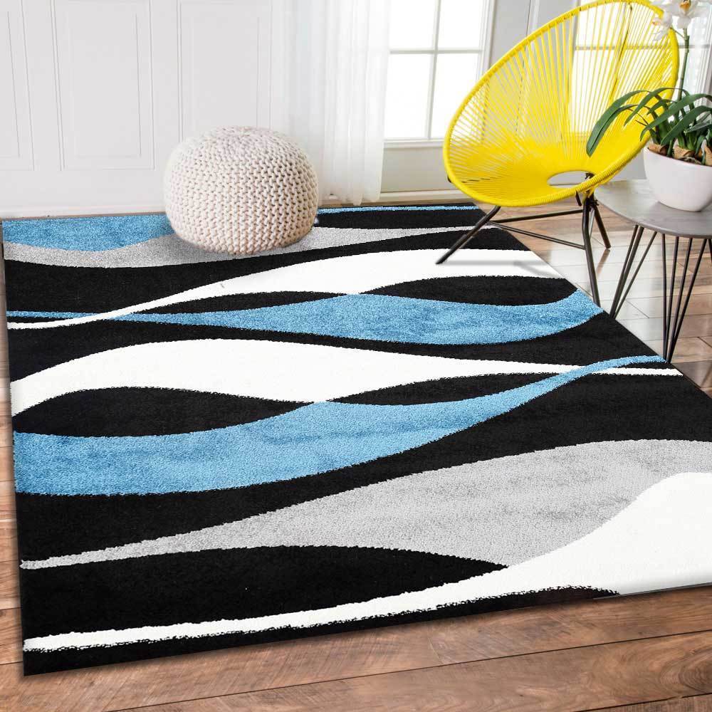 Blue & Black Pablo Waves Rug - Nova Rugs