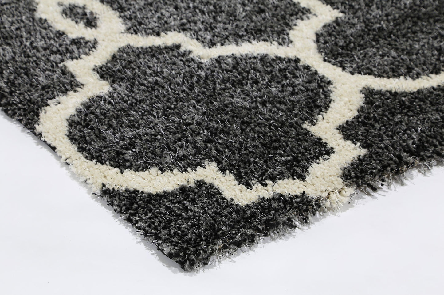 Charcoal & Cream Lattice Power Loomed Rug - Nova Rugs