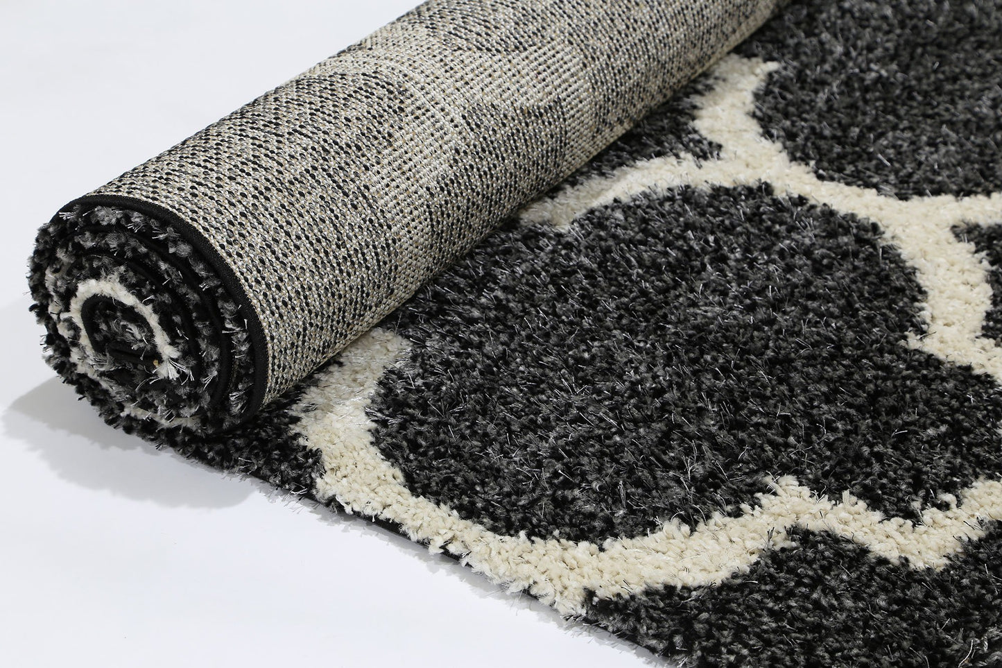 Charcoal & Cream Lattice Power Loomed Rug - Nova Rugs