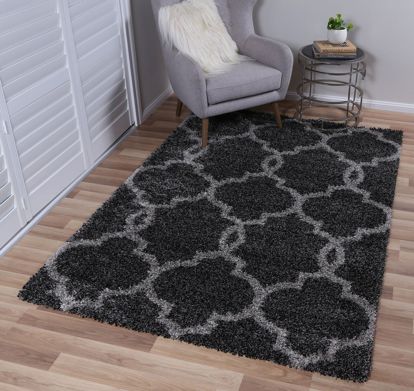 Charcoal Grey Lattice Power Loomed Rug - Nova Rugs