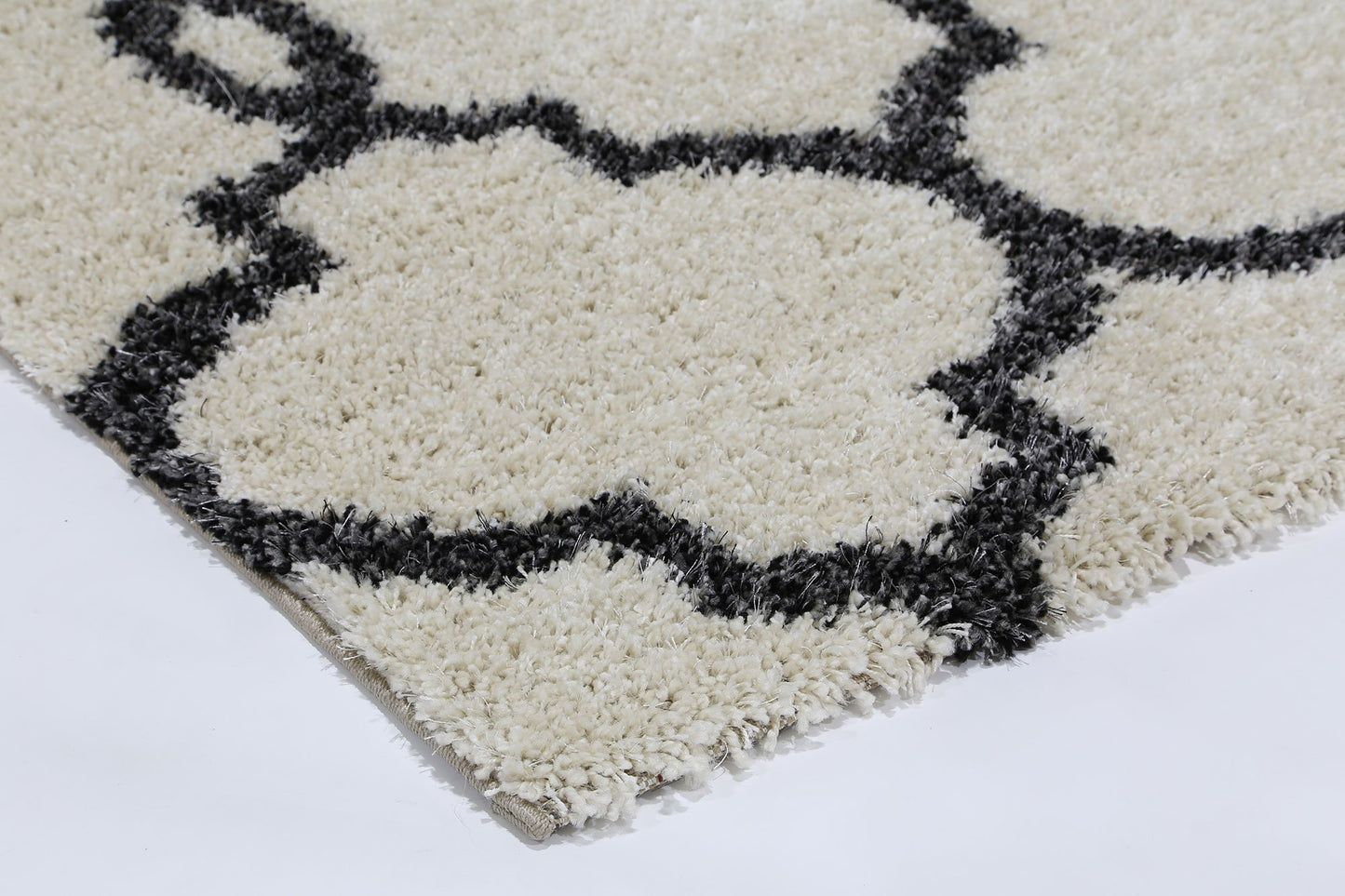 Cream & Grey Lattice Power Loomed Rug - Nova Rugs