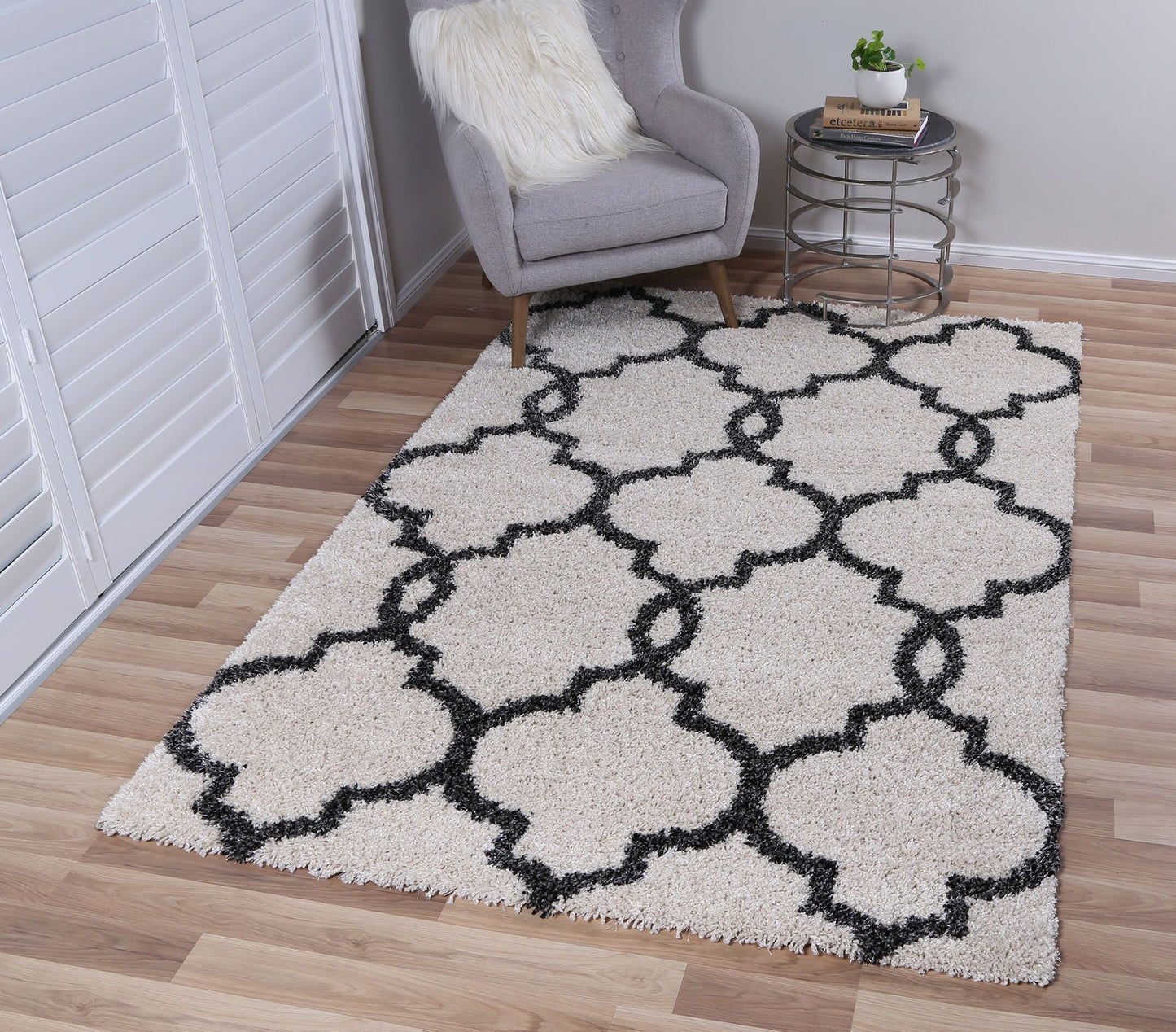 Cream & Grey Lattice Power Loomed Rug - Nova Rugs