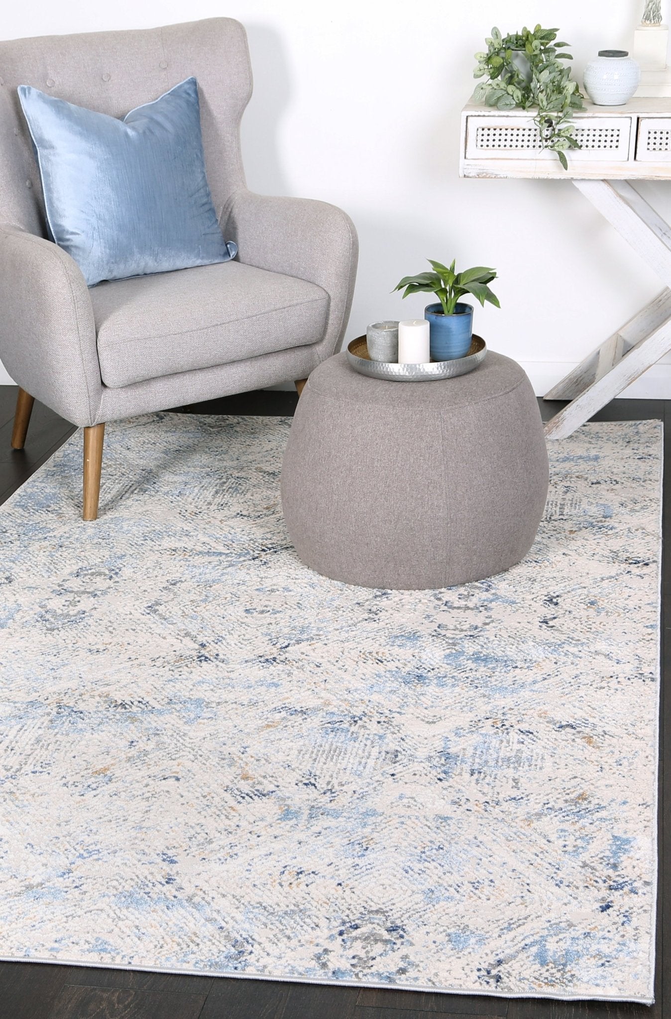 Cream & Navy Blue Expressions Ikat Rug - Nova Rugs