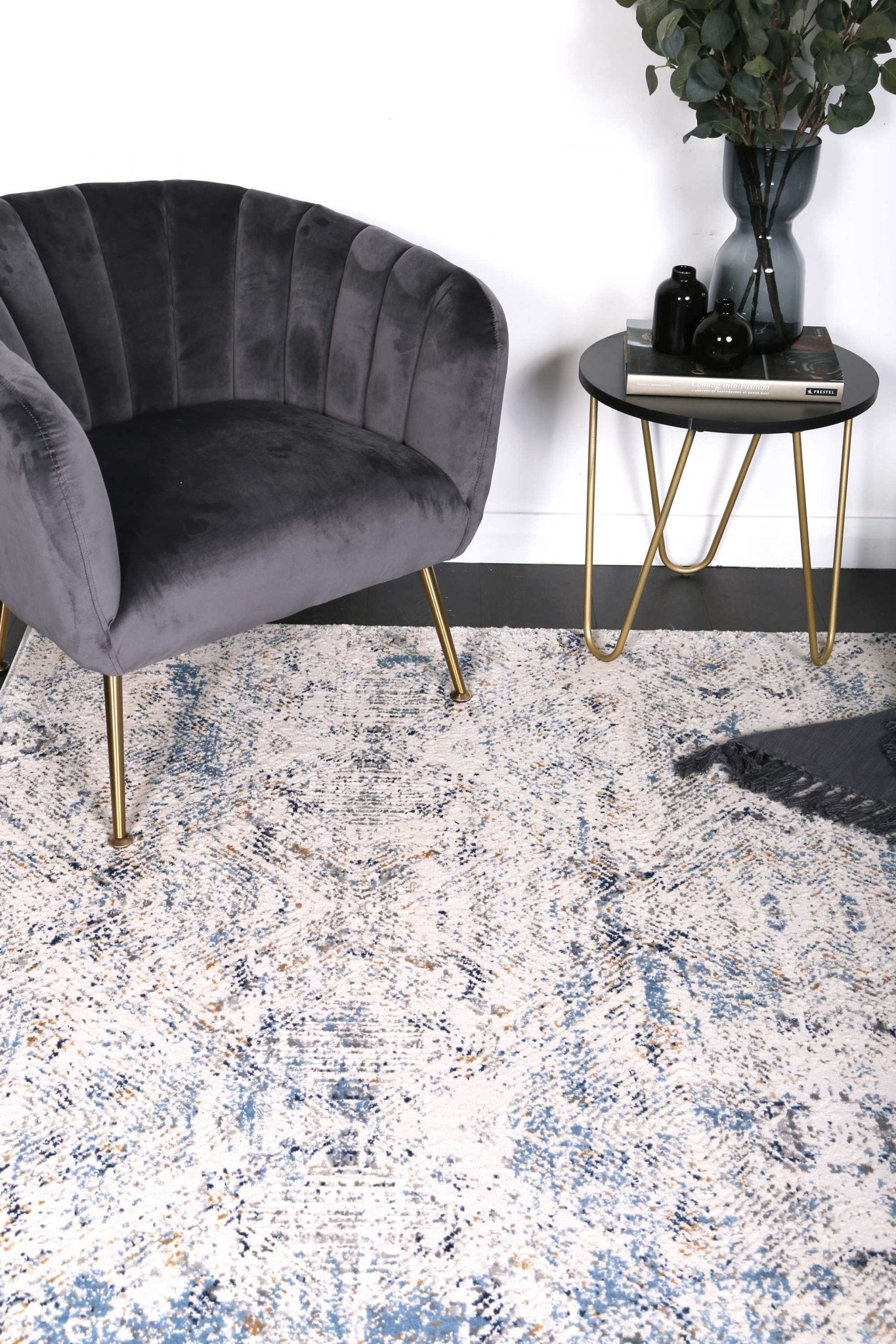 Cream & Navy Blue Expressions Ikat Rug - Nova Rugs