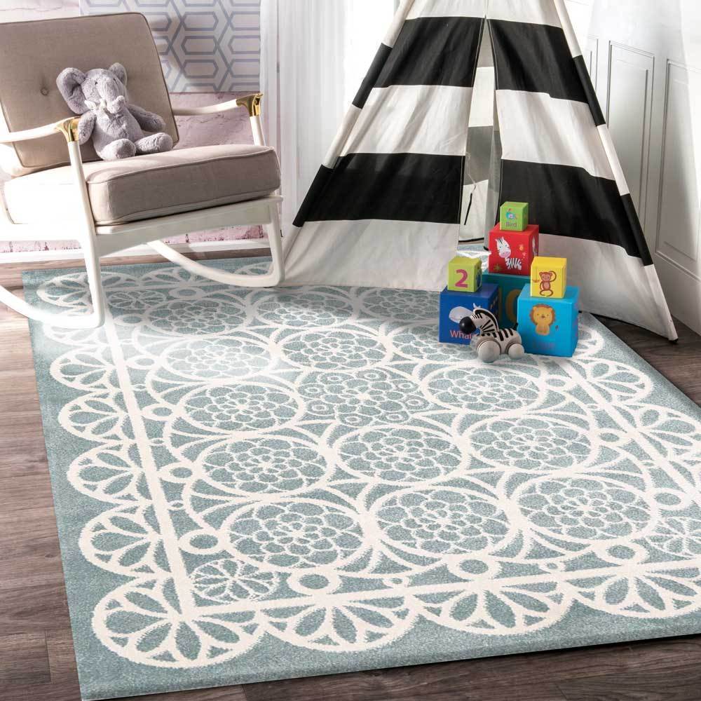 Daisy Doily Kids' Rug, Blue - Nova Rugs