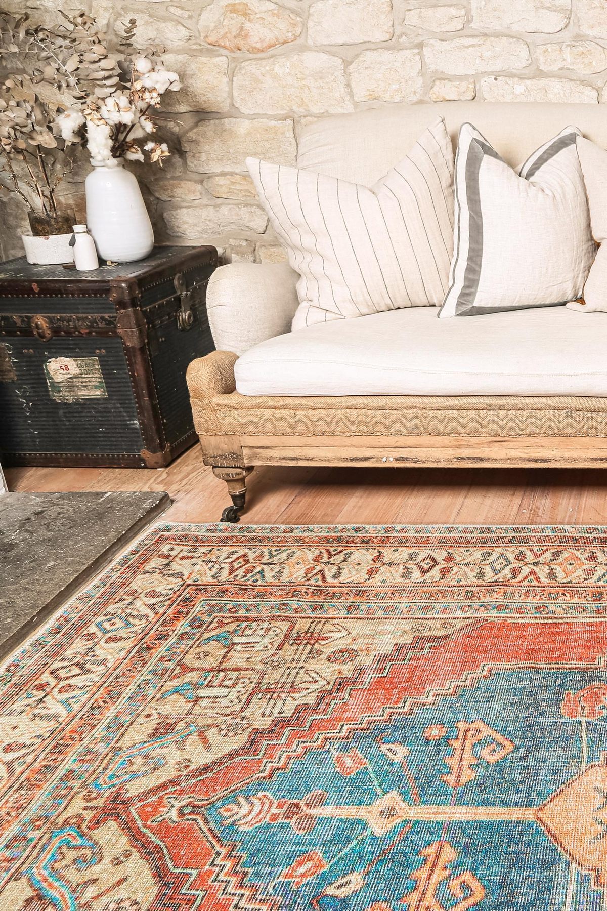 Distressed Louvre Rustic Blue Area Rug - Nova Rugs