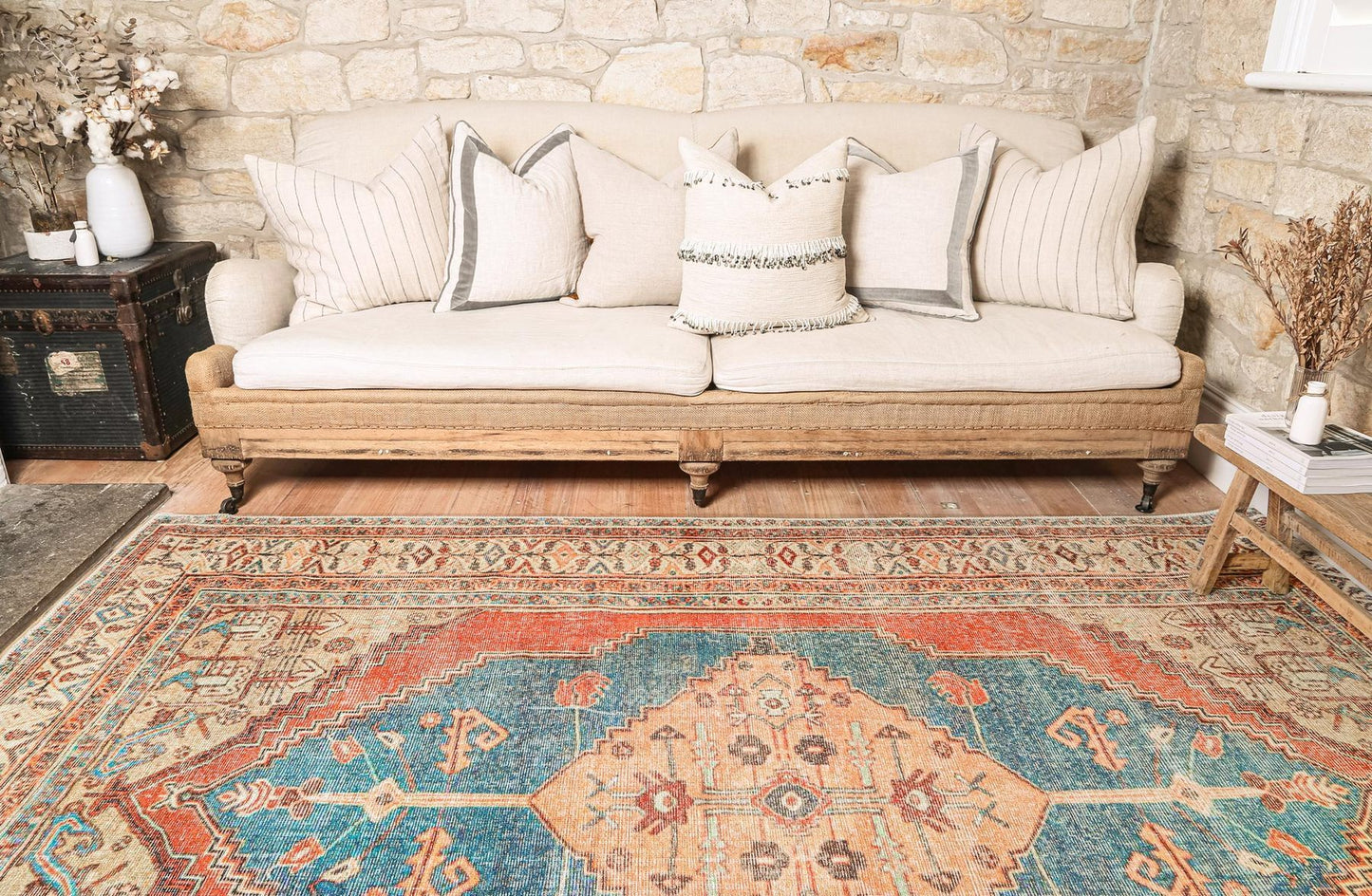Distressed Louvre Rustic Blue Area Rug - Nova Rugs