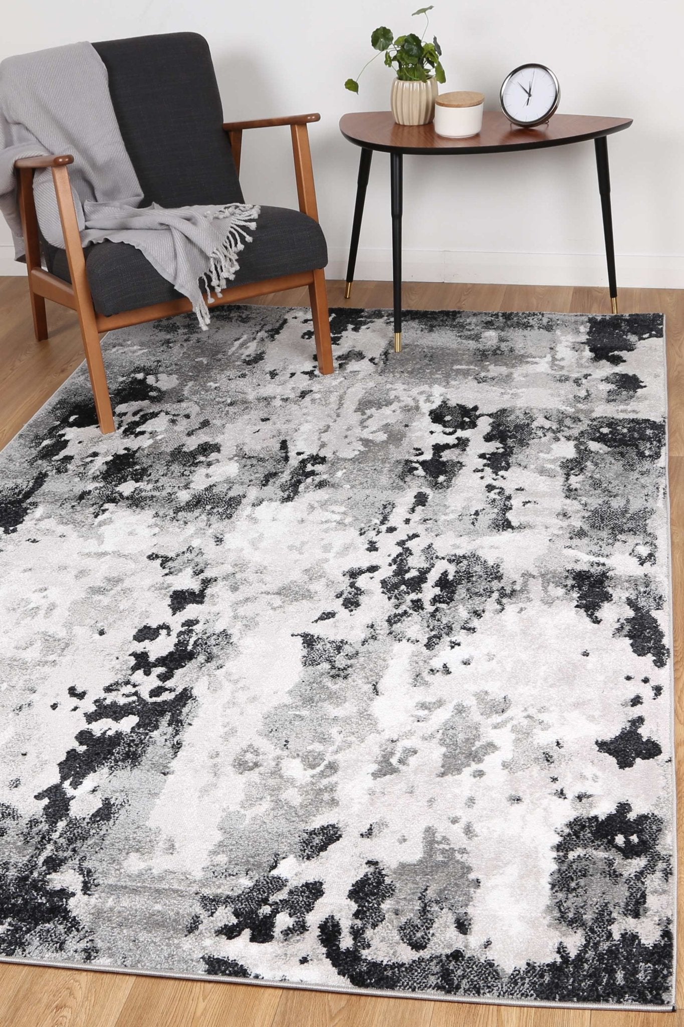 Ermina Modern Abstract Grey Black Rug - Nova Rugs