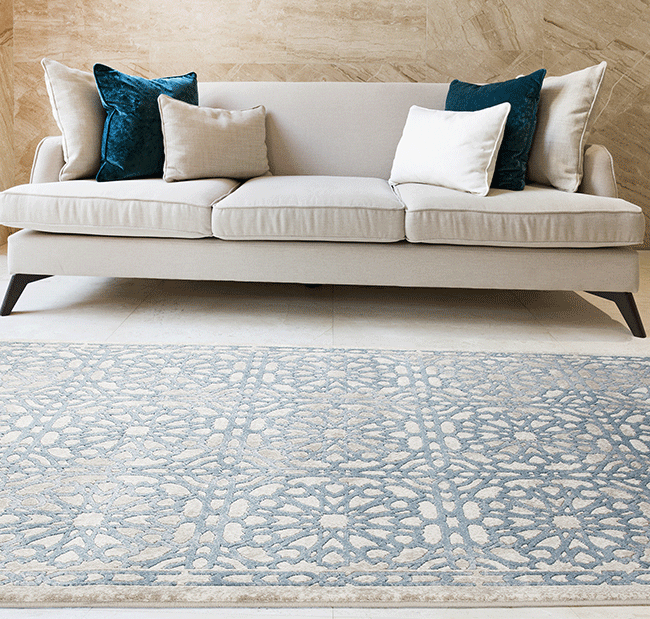 Fruzan Trapani Turkish Made Modern Rug, 16x23cm, Turquoise / Beige - Nova Rugs