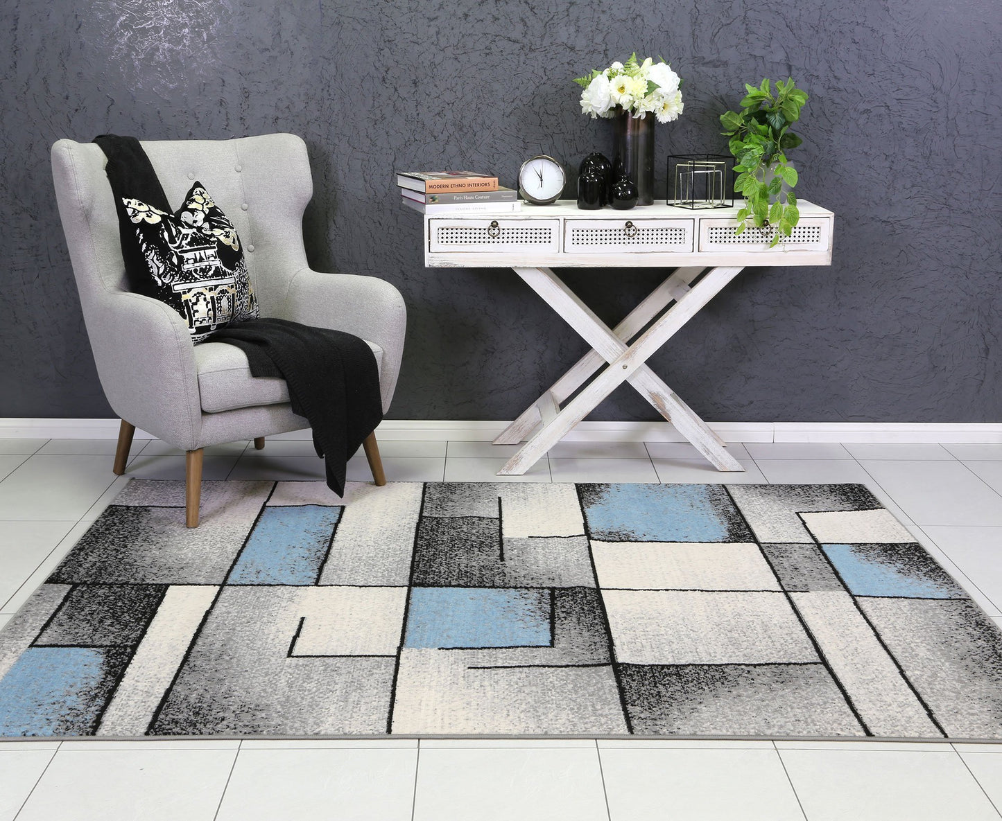 Grey & Blue Elise Bricks Rug - Nova Rugs