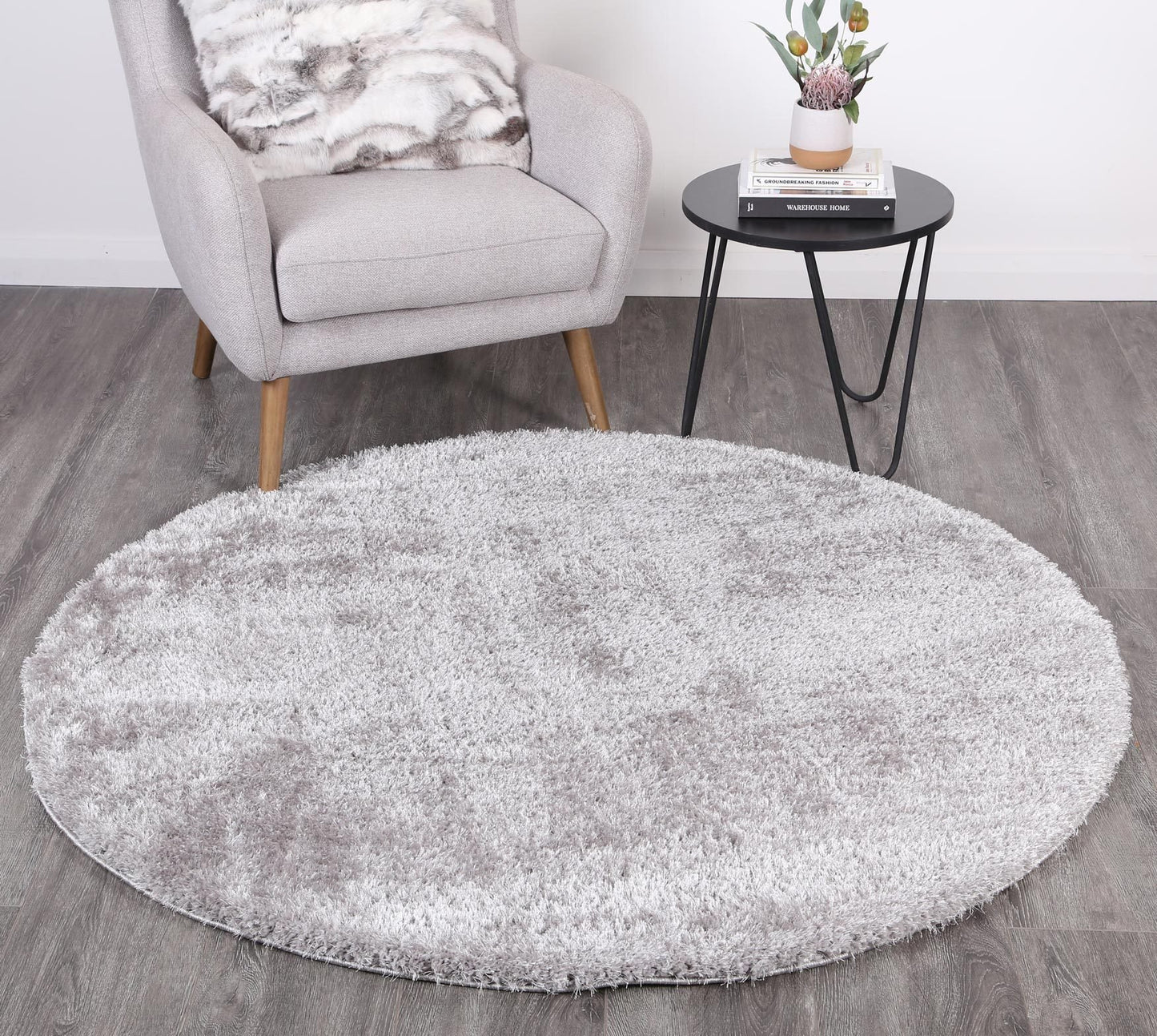 Grey Eden Soft Shag Round Rug - Nova Rugs