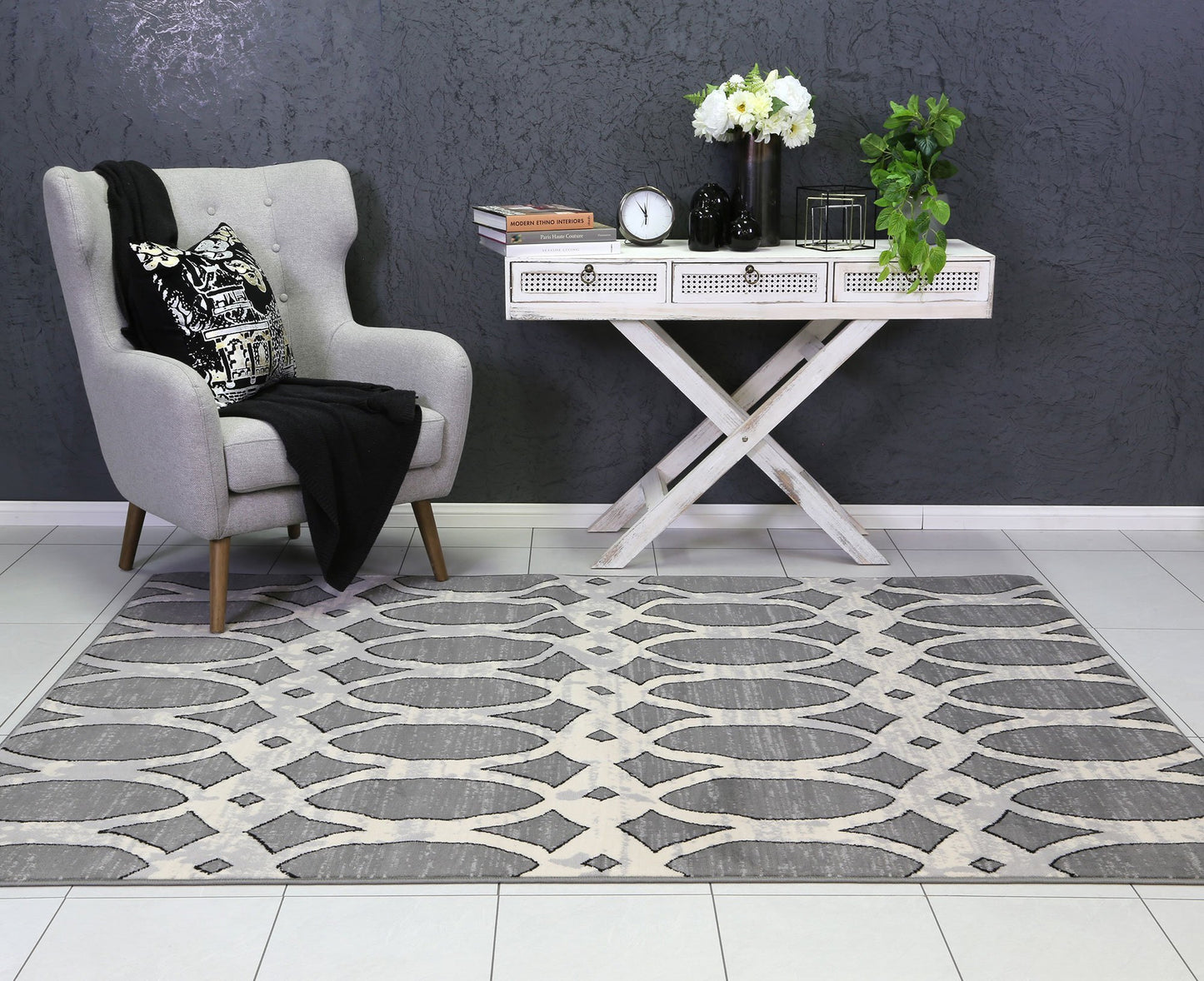 Grey Elise Patterned Rug - Nova Rugs
