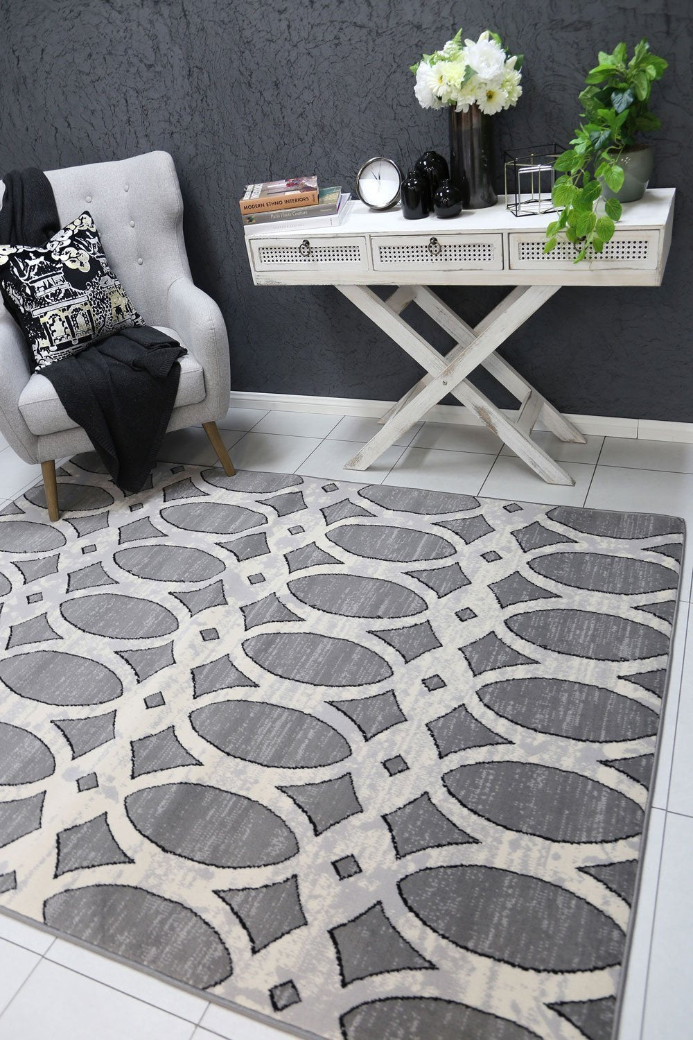 Grey Elise Patterned Rug - Nova Rugs