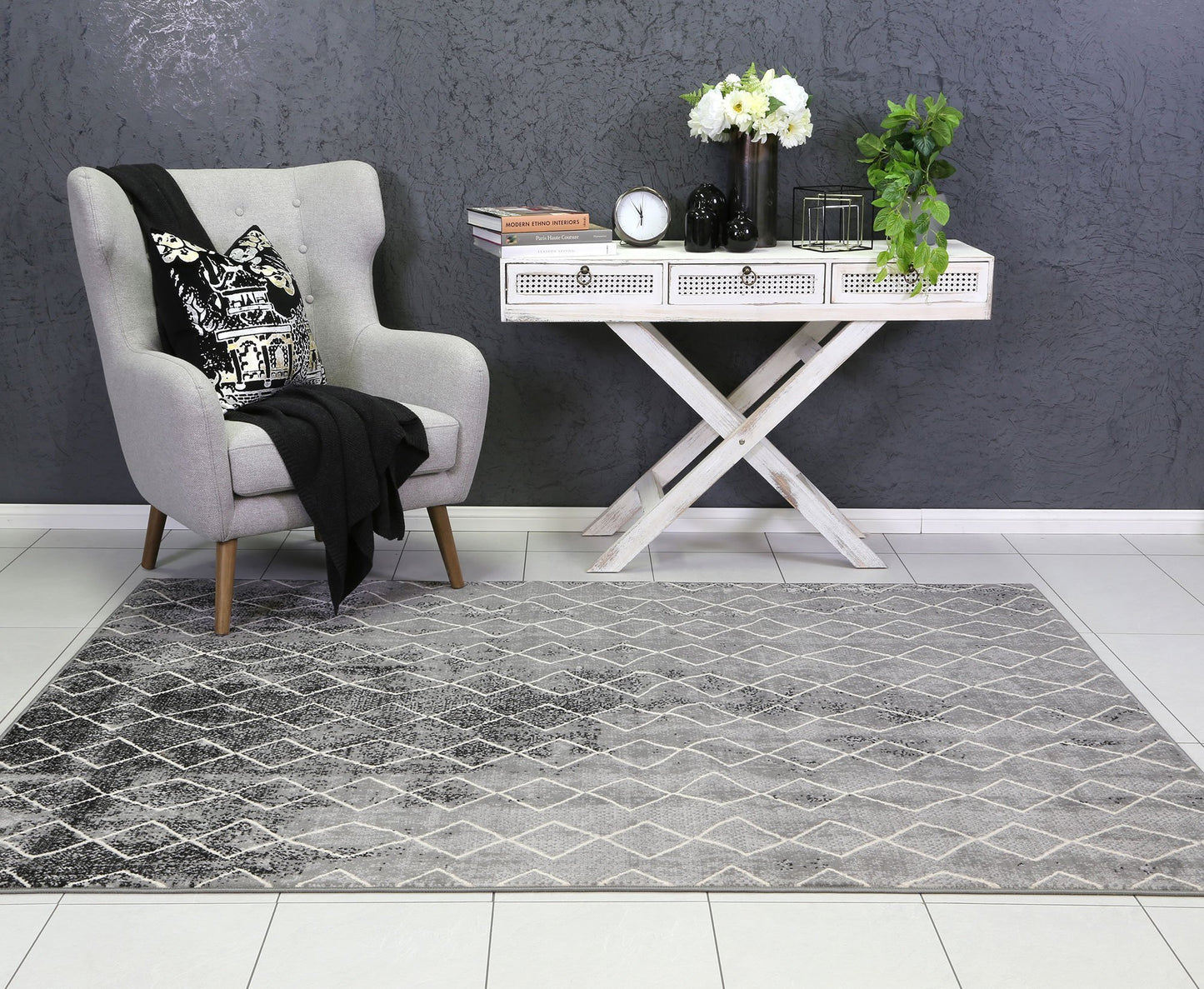 Grey Elise Trellis Rug - Nova Rugs