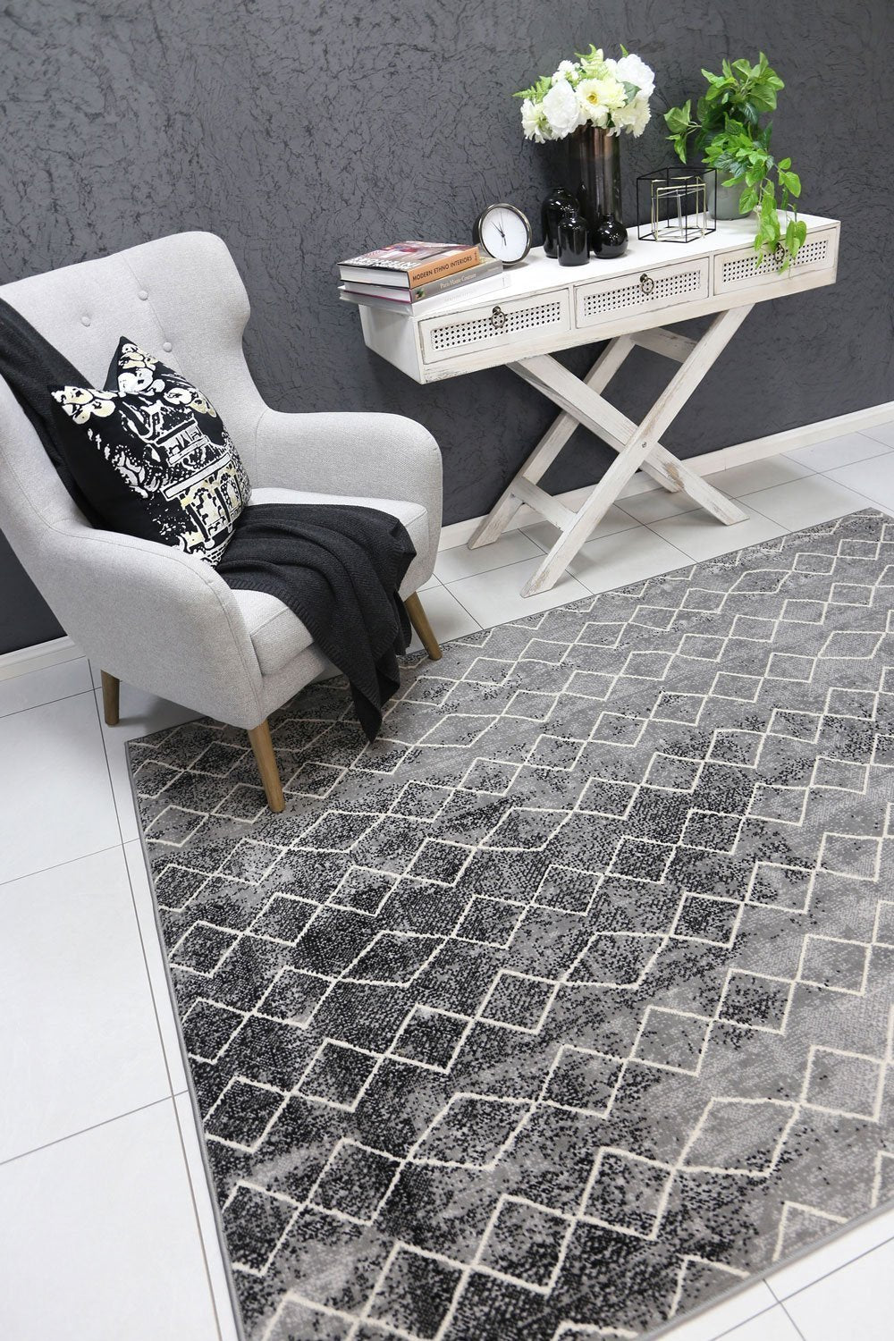 Grey Elise Trellis Rug - Nova Rugs