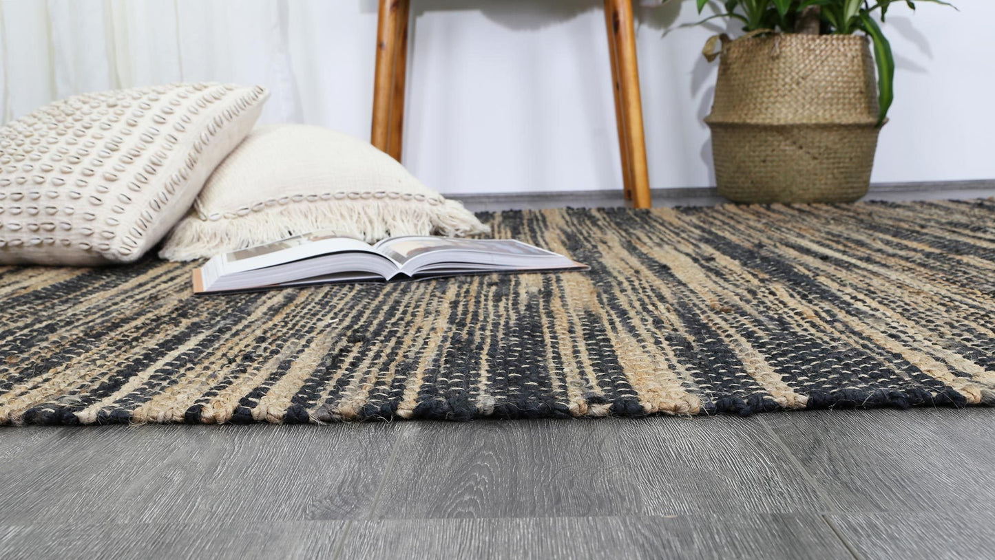 Grey Malmo Stripy Jute Rug - Nova Rugs