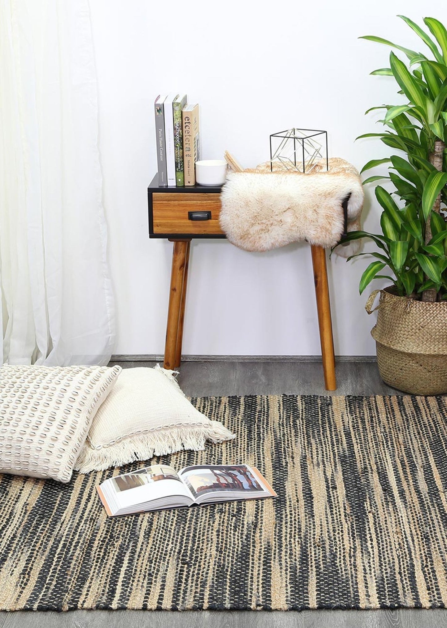 Grey Malmo Stripy Jute Rug - Nova Rugs