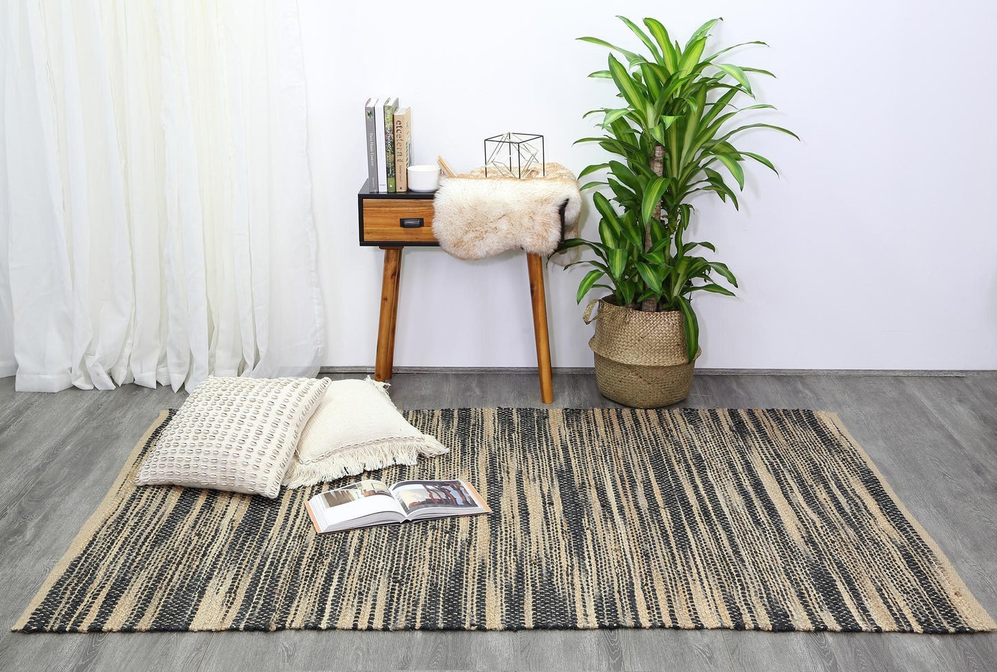 Grey Malmo Stripy Jute Rug - Nova Rugs
