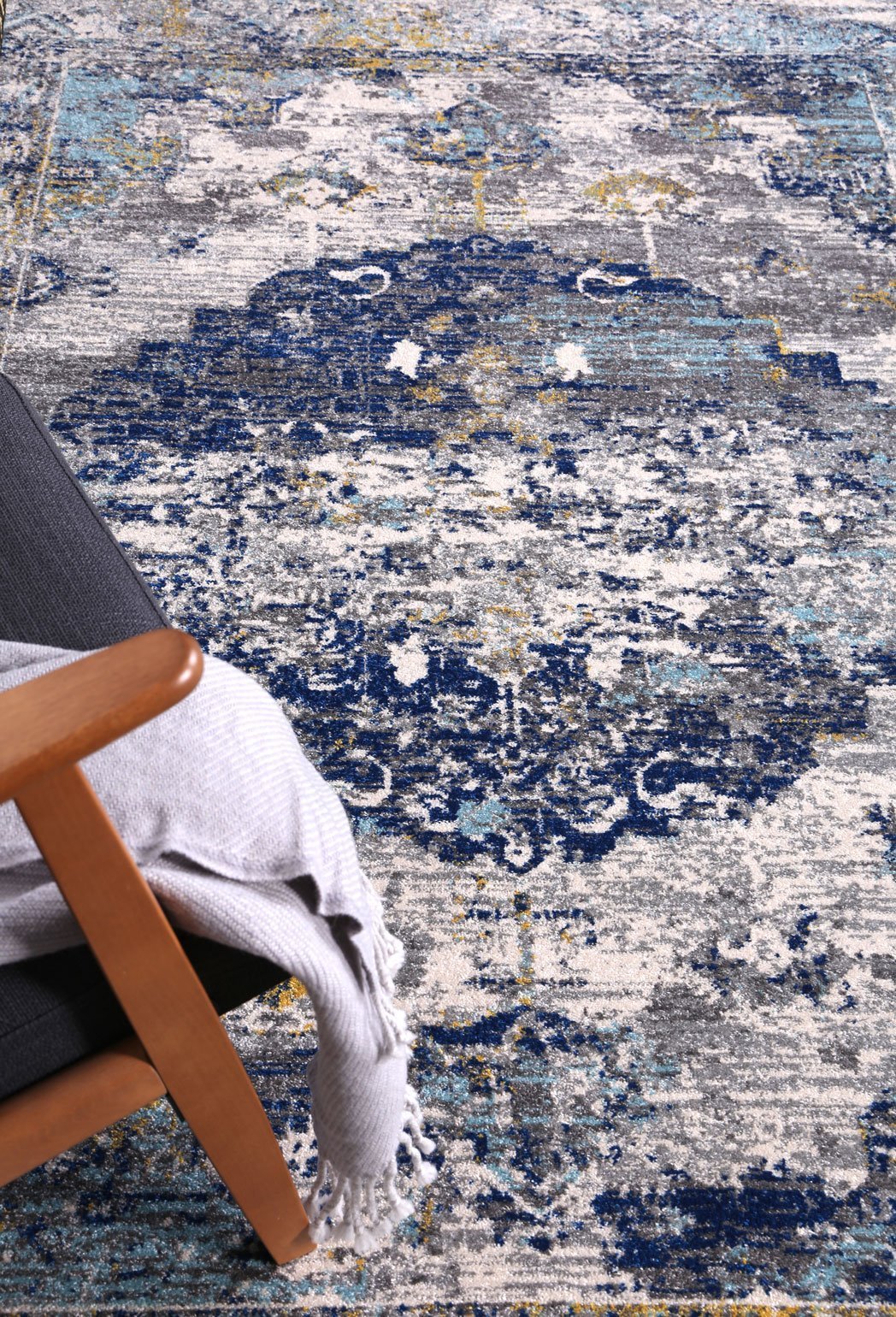 Grey & Navy Blue Delicate Distressed Rug - Nova Rugs