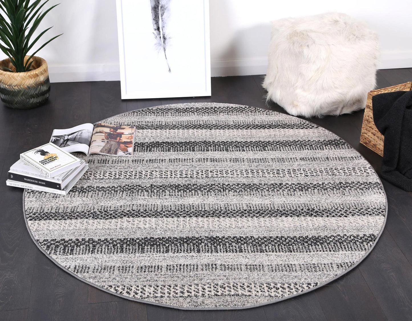 Grey Simone XII Round Rug - Nova Rugs