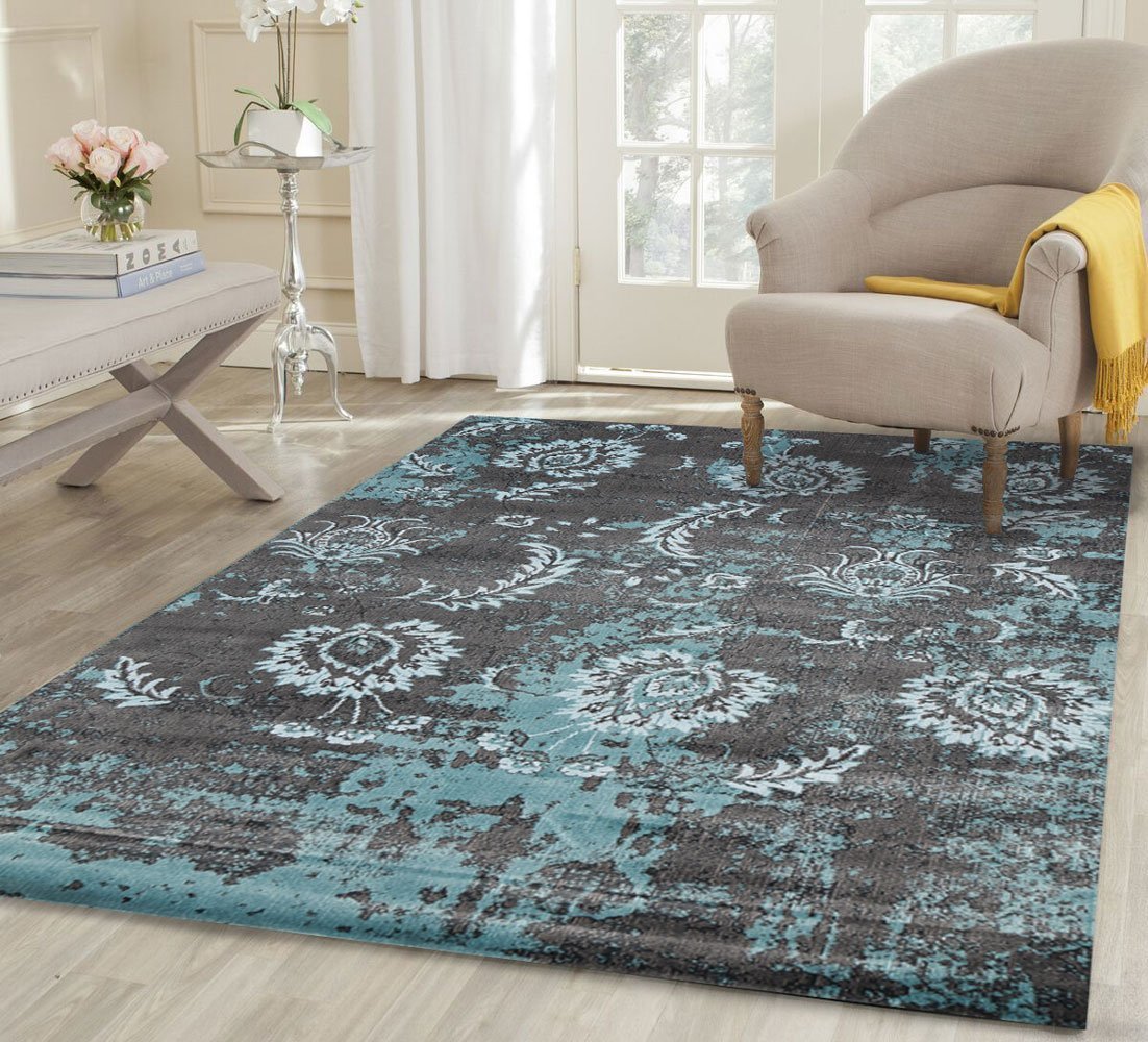 Grey Usma Aqua Silk Rug - Nova Rugs