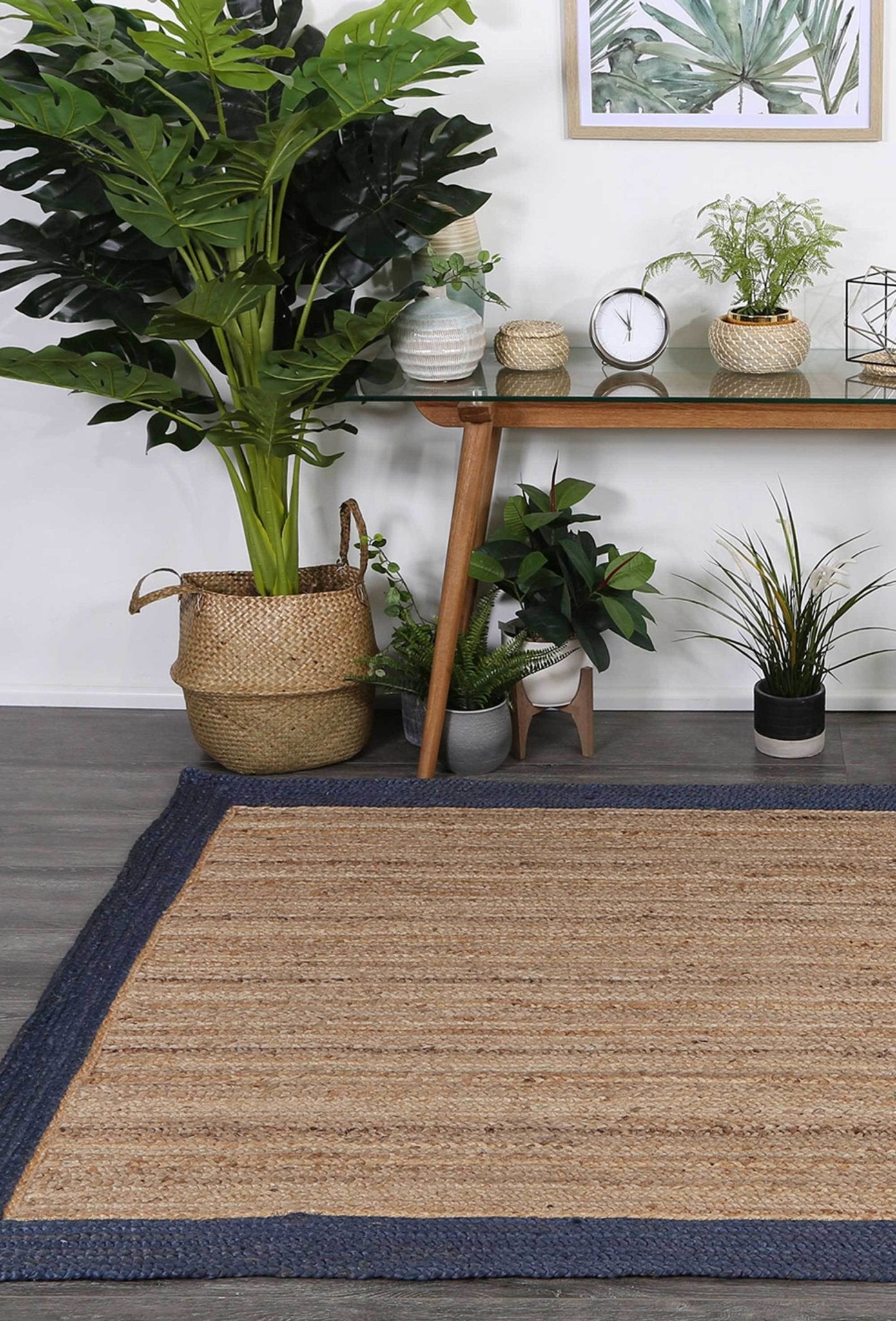 Hampton I Reversible Jute Rug, Navy - Nova Rugs