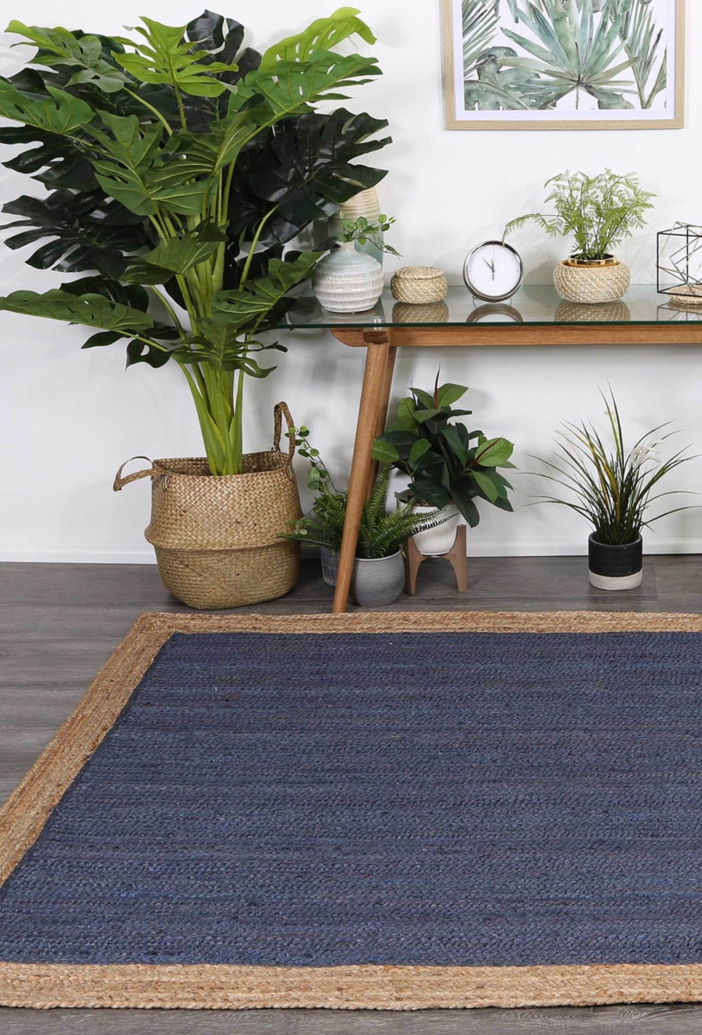 Hampton II Reversible Jute Rug, Navy - Nova Rugs