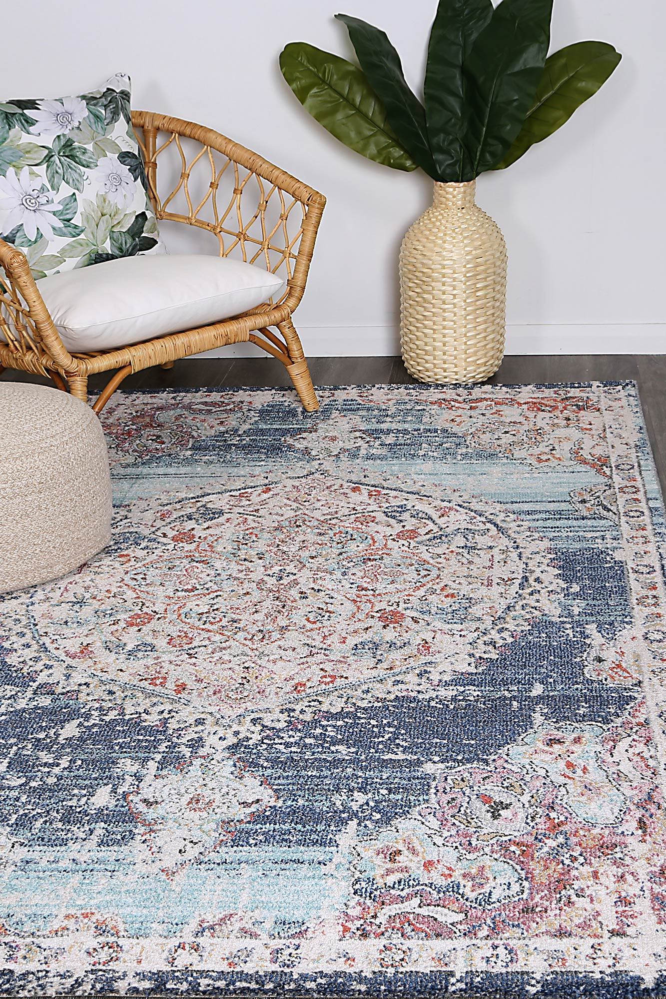 Hollow Medalion Transitional Navy Multi Rug - Nova Rugs