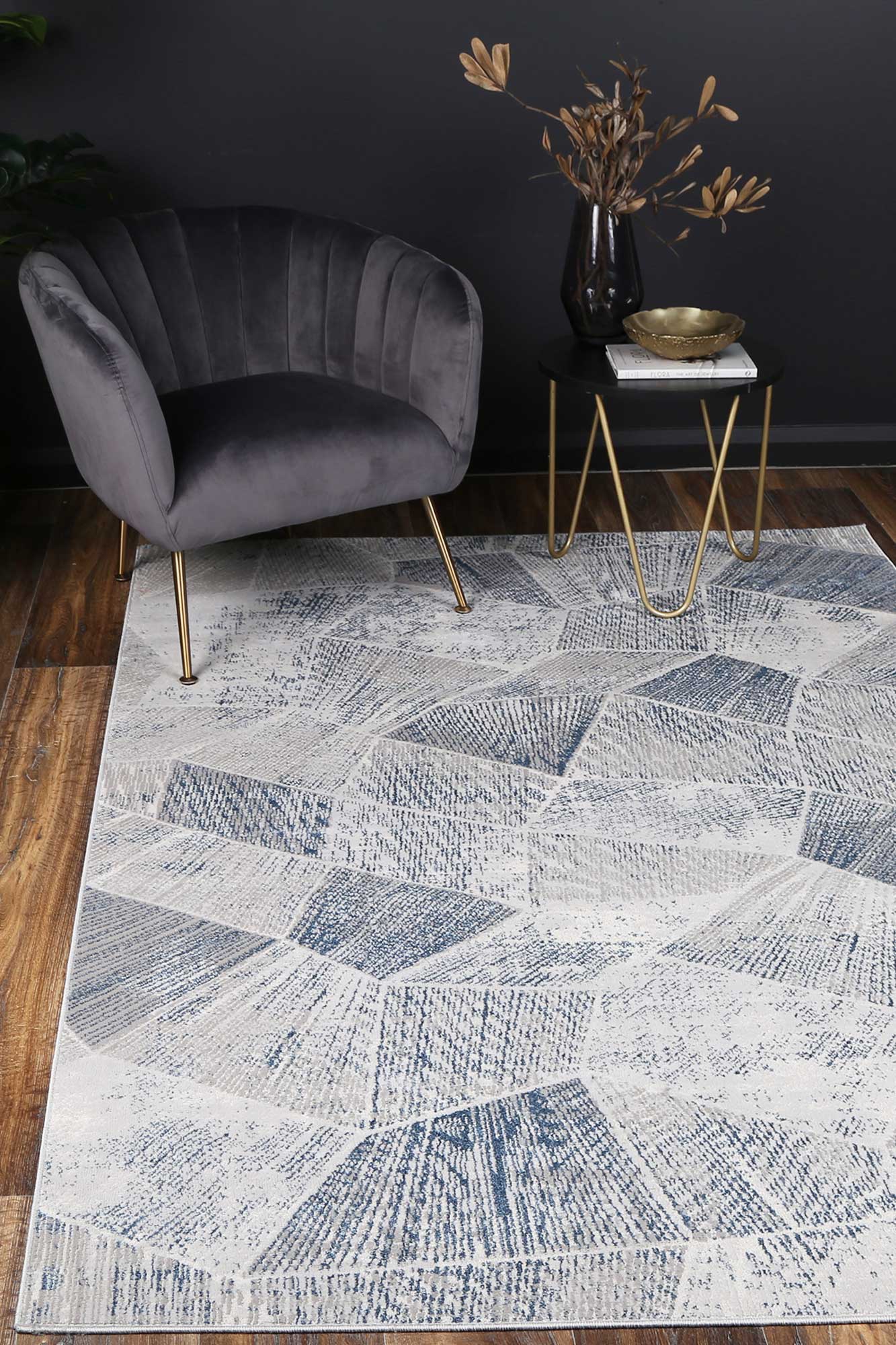 Isaiah Grey Blue Tiled Geometric Rug - Nova Rugs