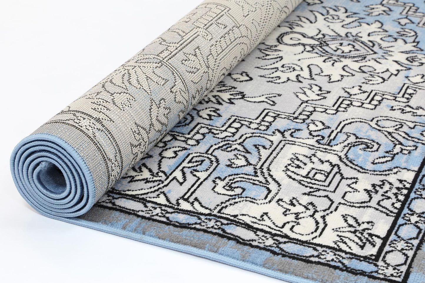 Light Grey & Blue Elise Art Deco Rug - Nova Rugs