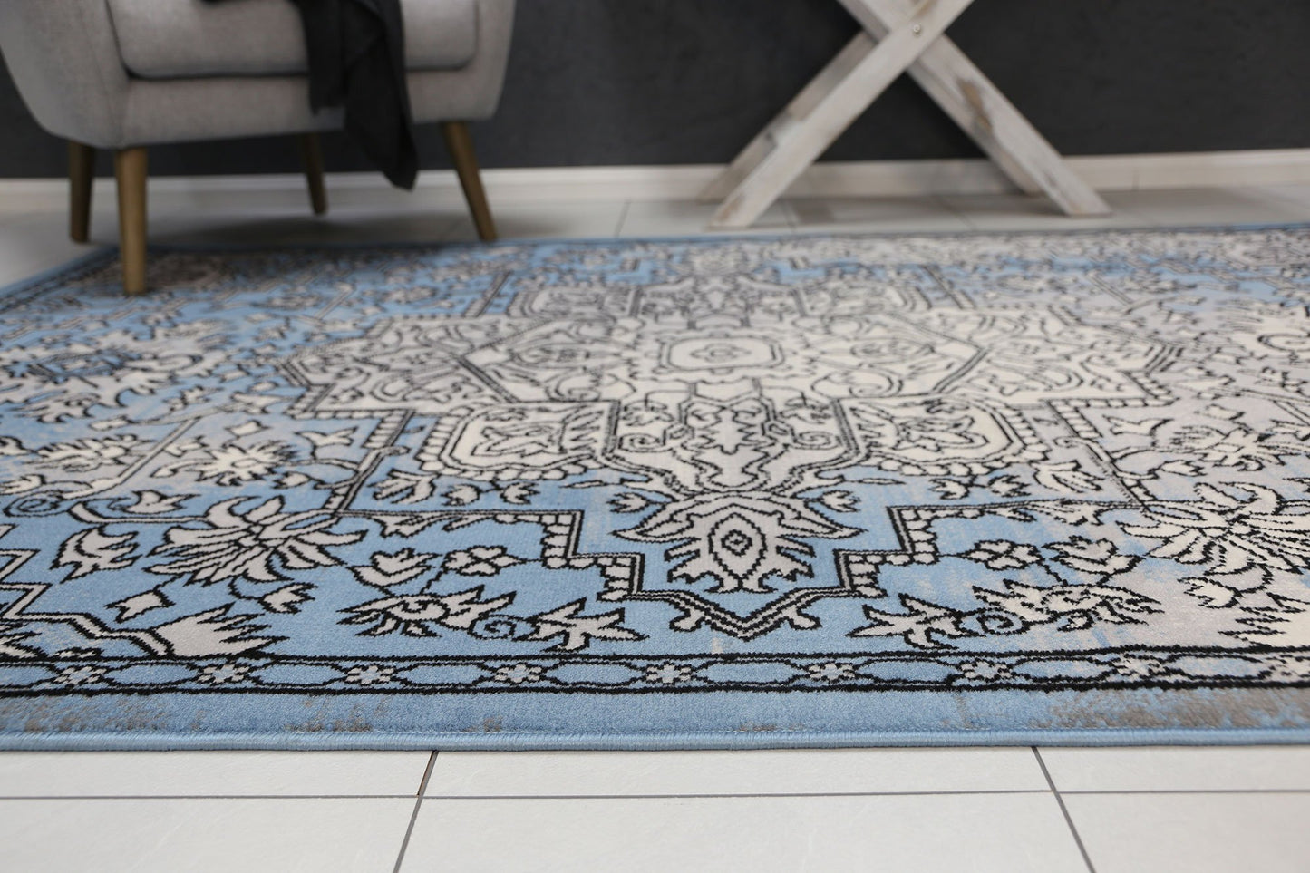 Light Grey & Blue Elise Art Deco Rug - Nova Rugs