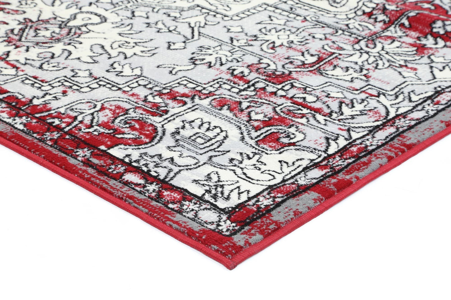 Light Grey & Red Elise Art Deco Rug - Nova Rugs