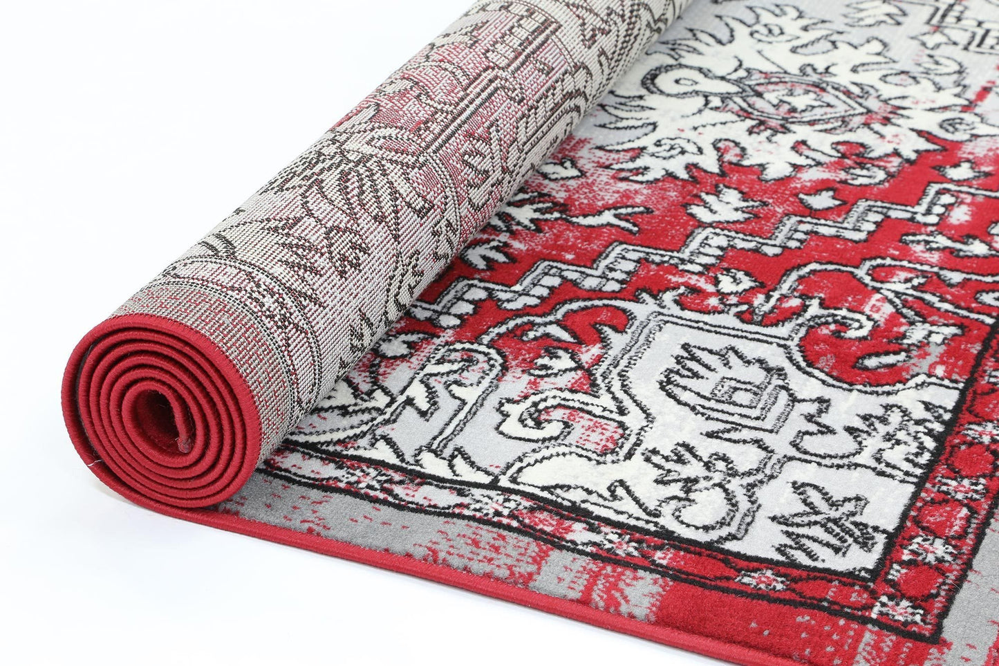 Light Grey & Red Elise Art Deco Rug - Nova Rugs