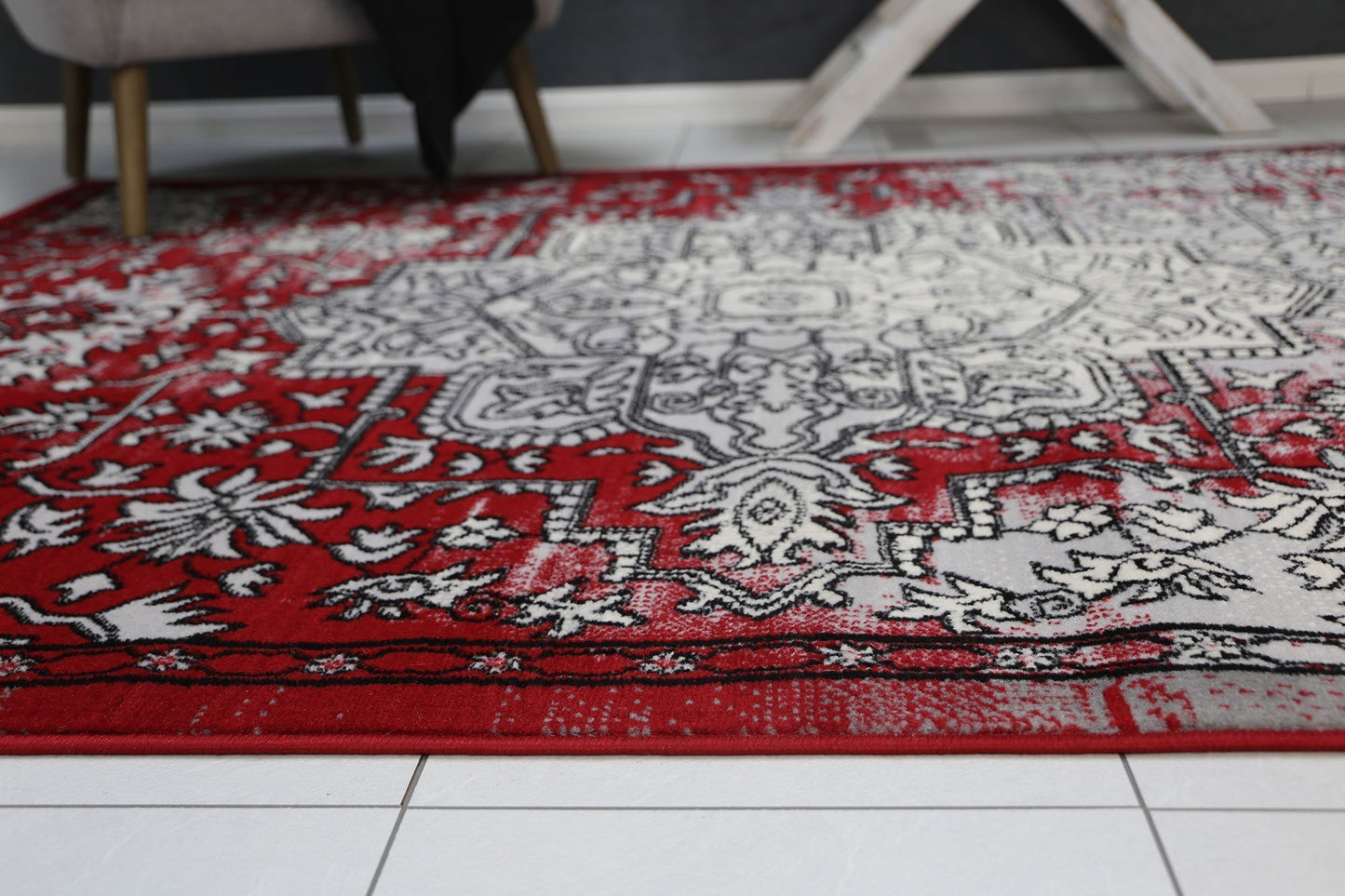 Light Grey & Red Elise Art Deco Rug - Nova Rugs
