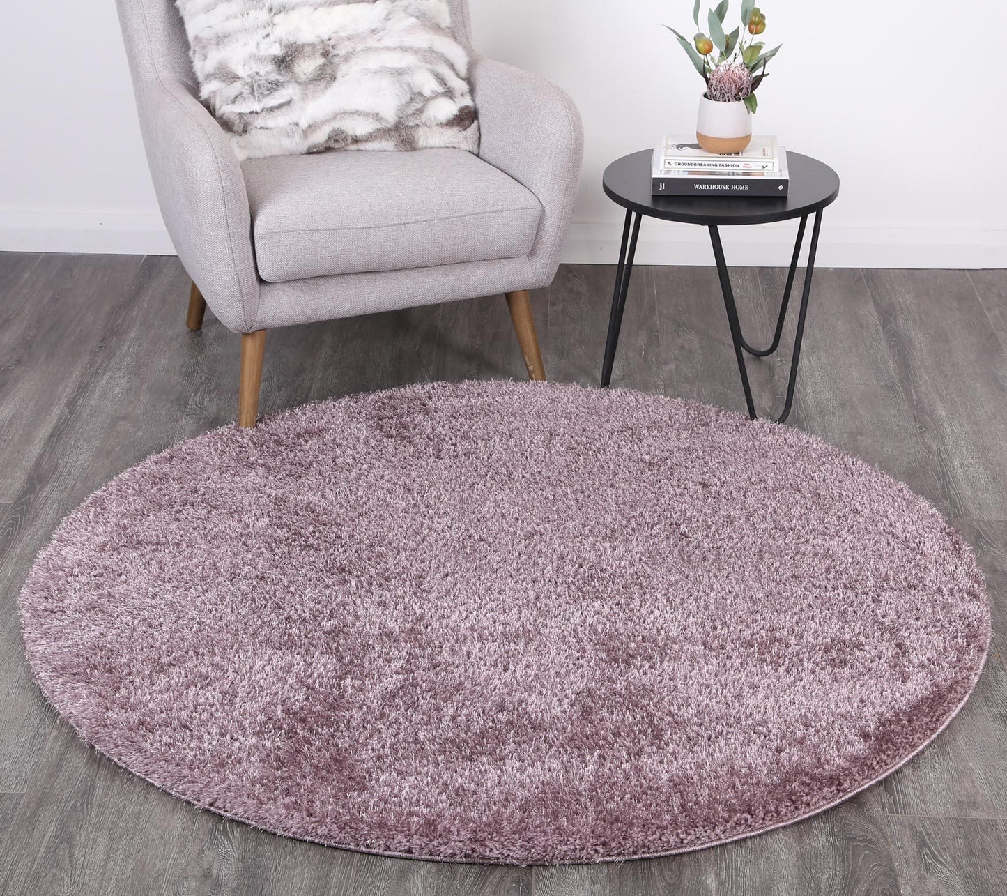 Lilac Eden Soft Shag Round Rug - Nova Rugs