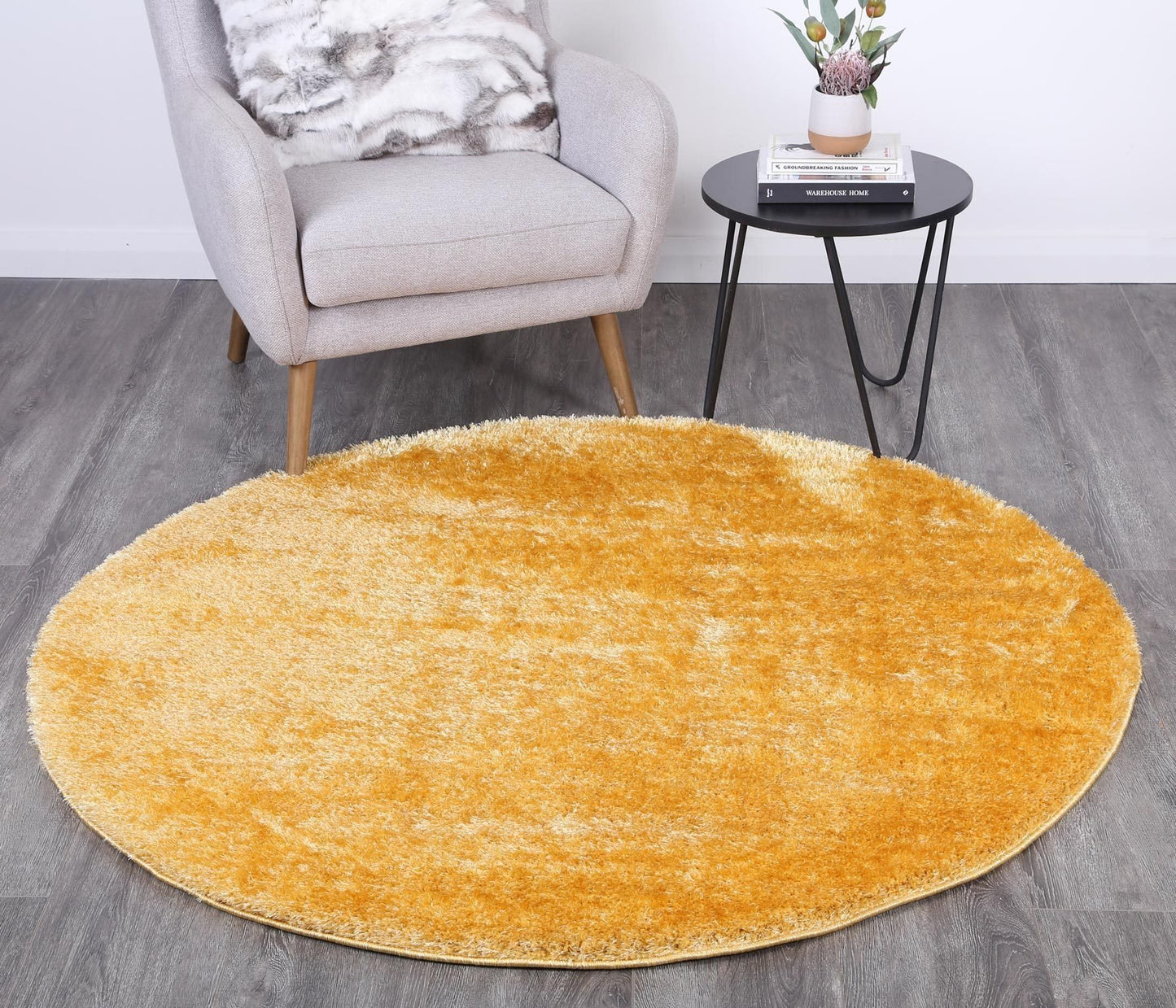Mustard Eden Soft Shag Round Rug - Nova Rugs