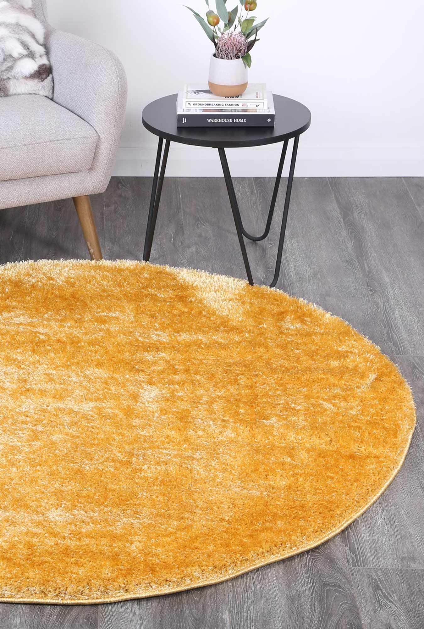 Mustard Eden Soft Shag Round Rug - Nova Rugs