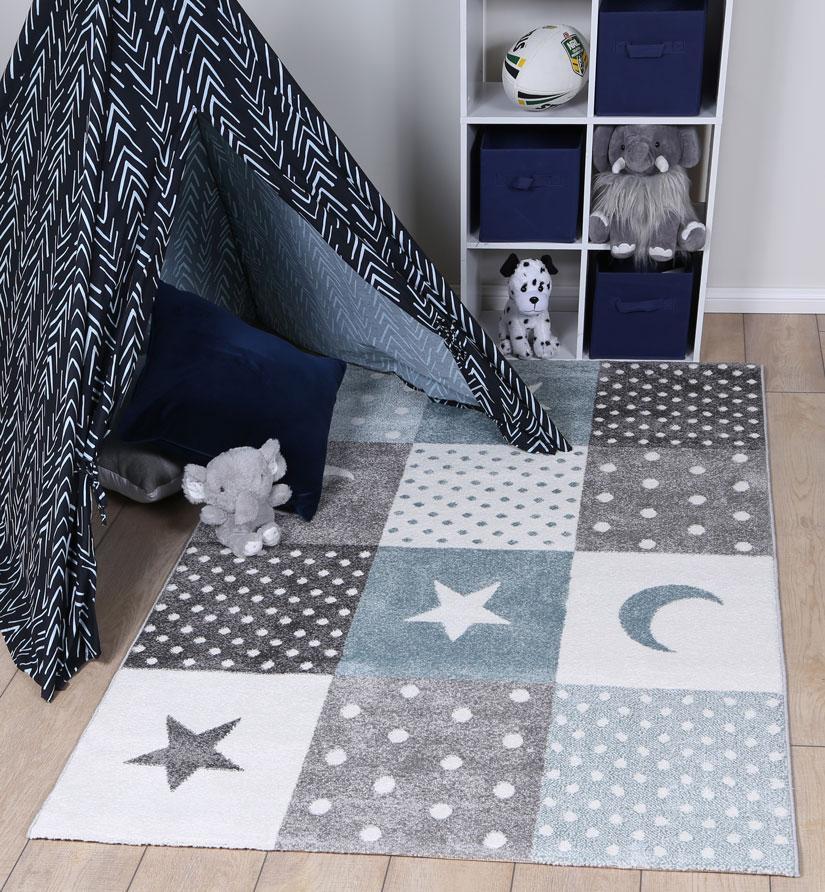 Nova Blue Grey Stars & Hearts Rug - Nova Rugs
