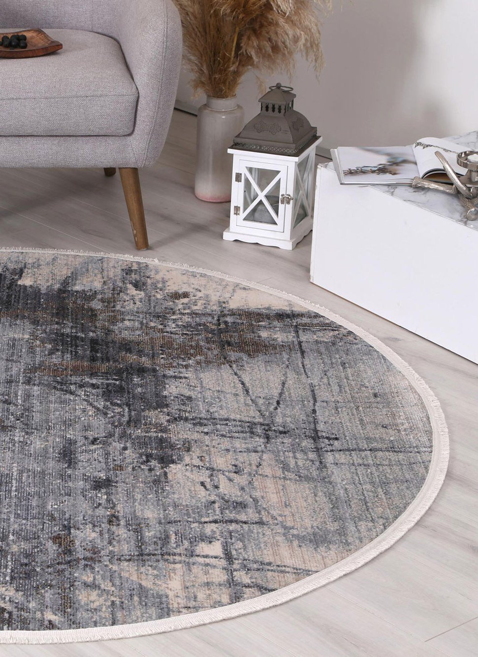 Parsons Modern Round Rug, Ash Blue - Nova Rugs