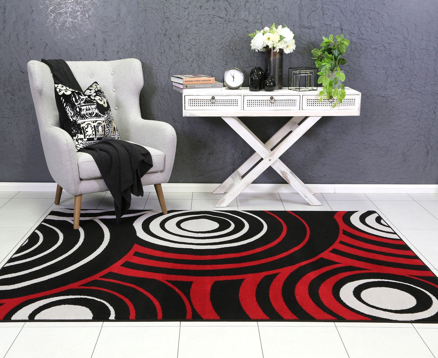 Red & Black Elise Circles Rug - Nova Rugs